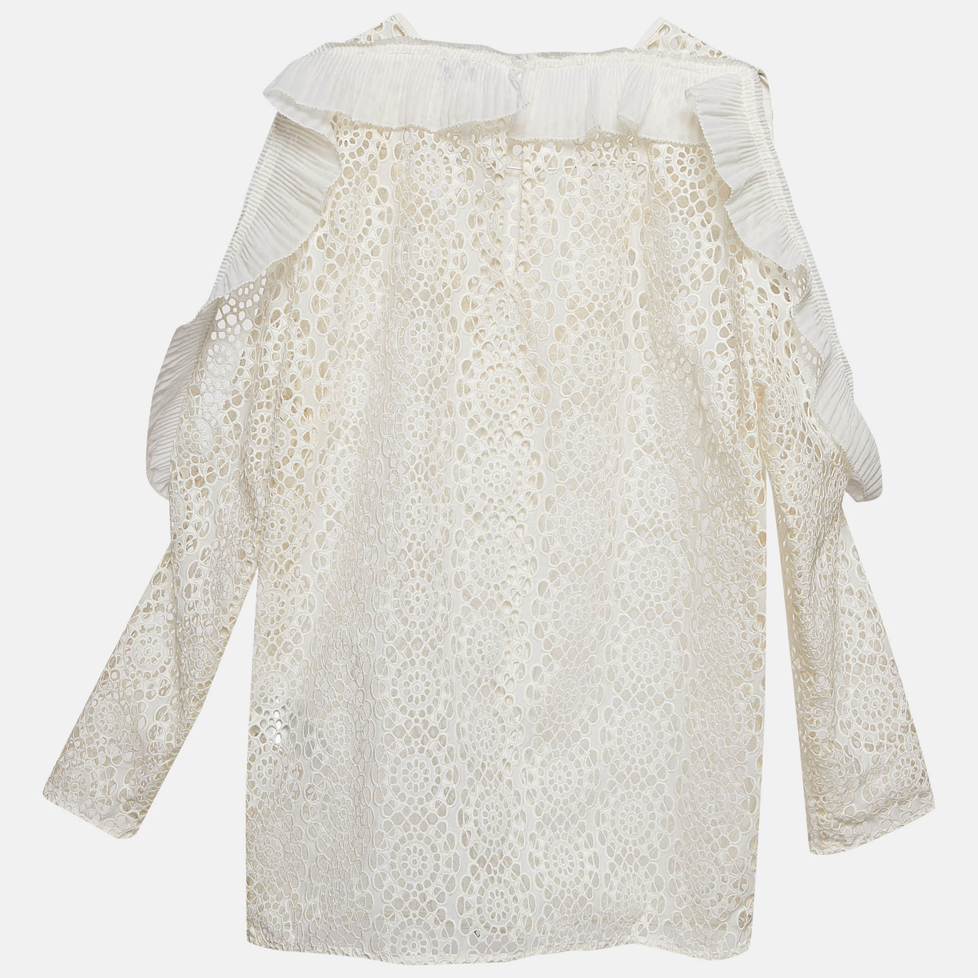 Sandro Off-White Lace Full Sleeve Ruffled Top M