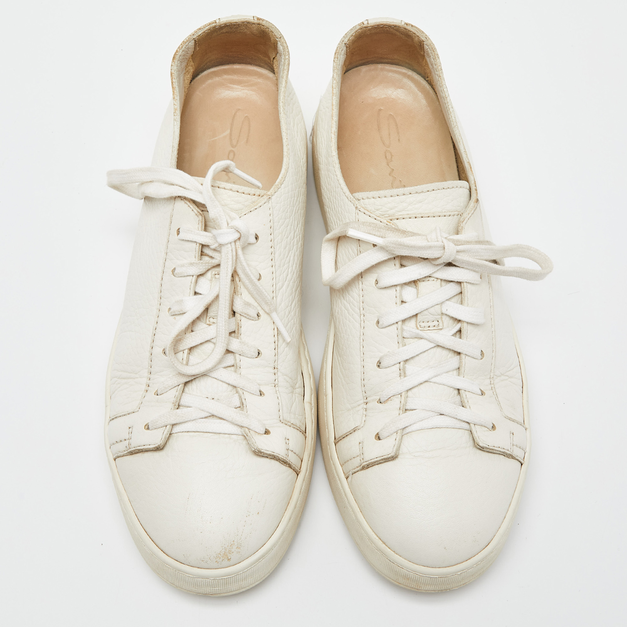 Santoni White Leather Low Top Sneakers Size 37