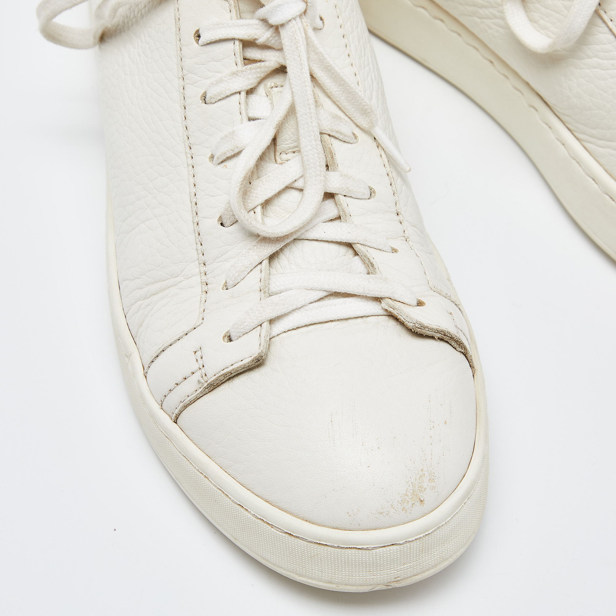 Santoni White Leather Low Top Sneakers Size 37