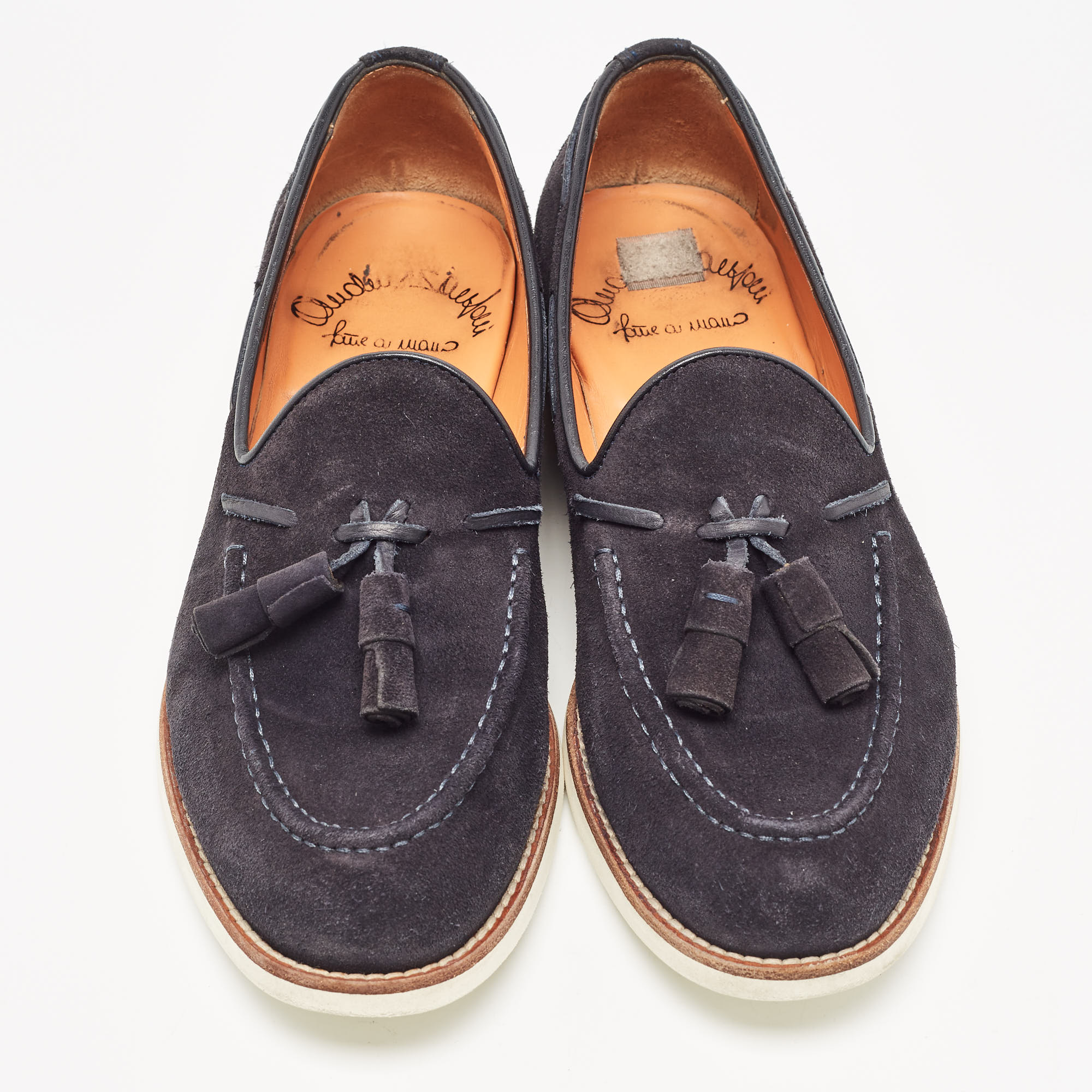 Santoni Navy Blue Suede Tassel Loafers Size 39
