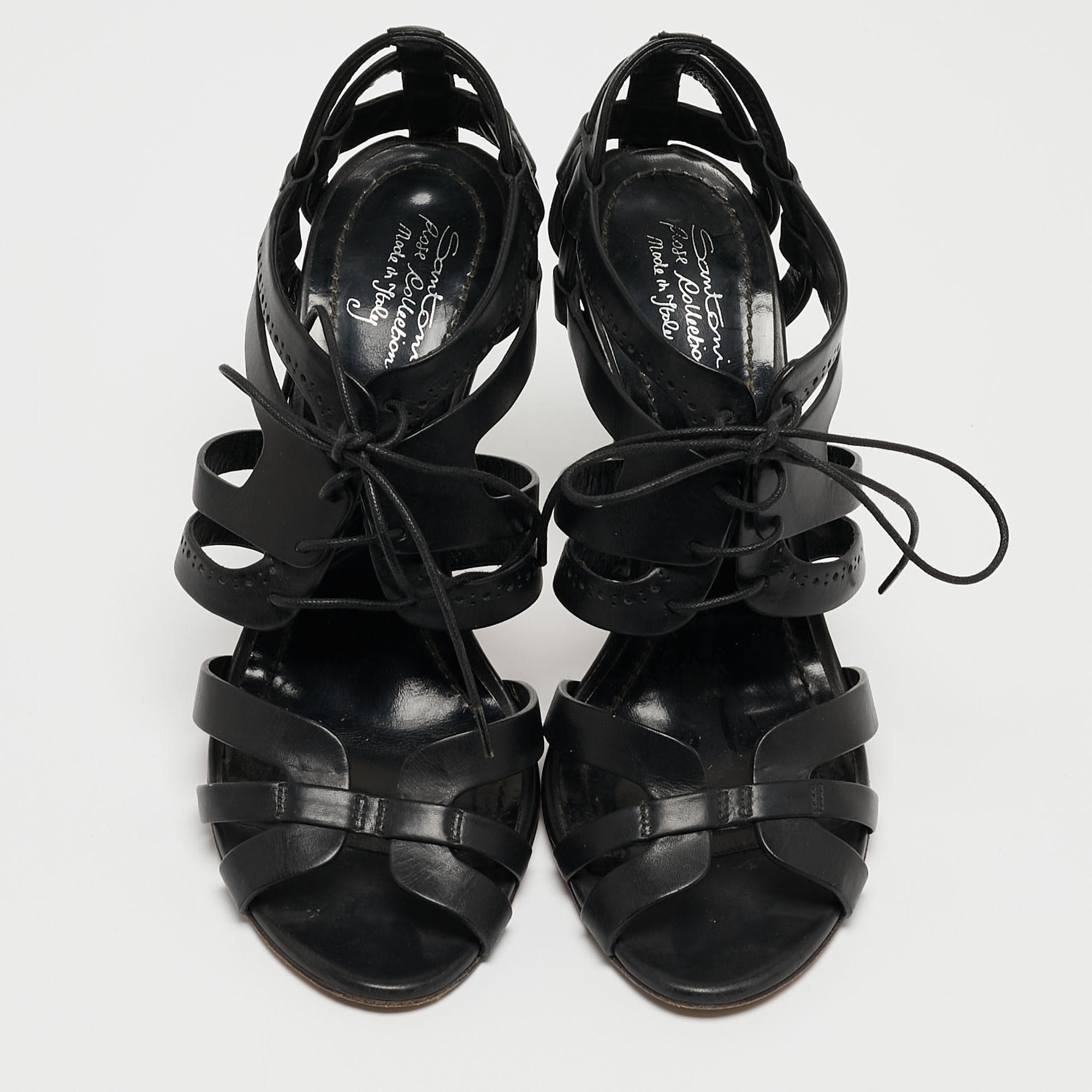 Santoni Black Leather Strappy Sandals Size 37.5