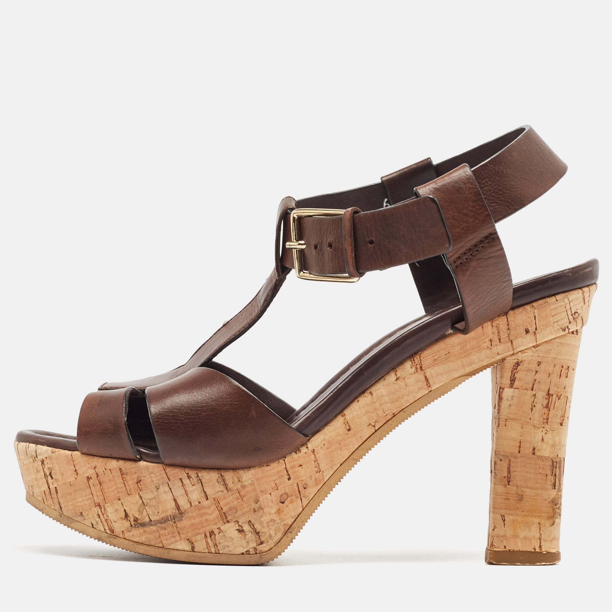 Santoni brown leather ankle strap platform sandals size 37