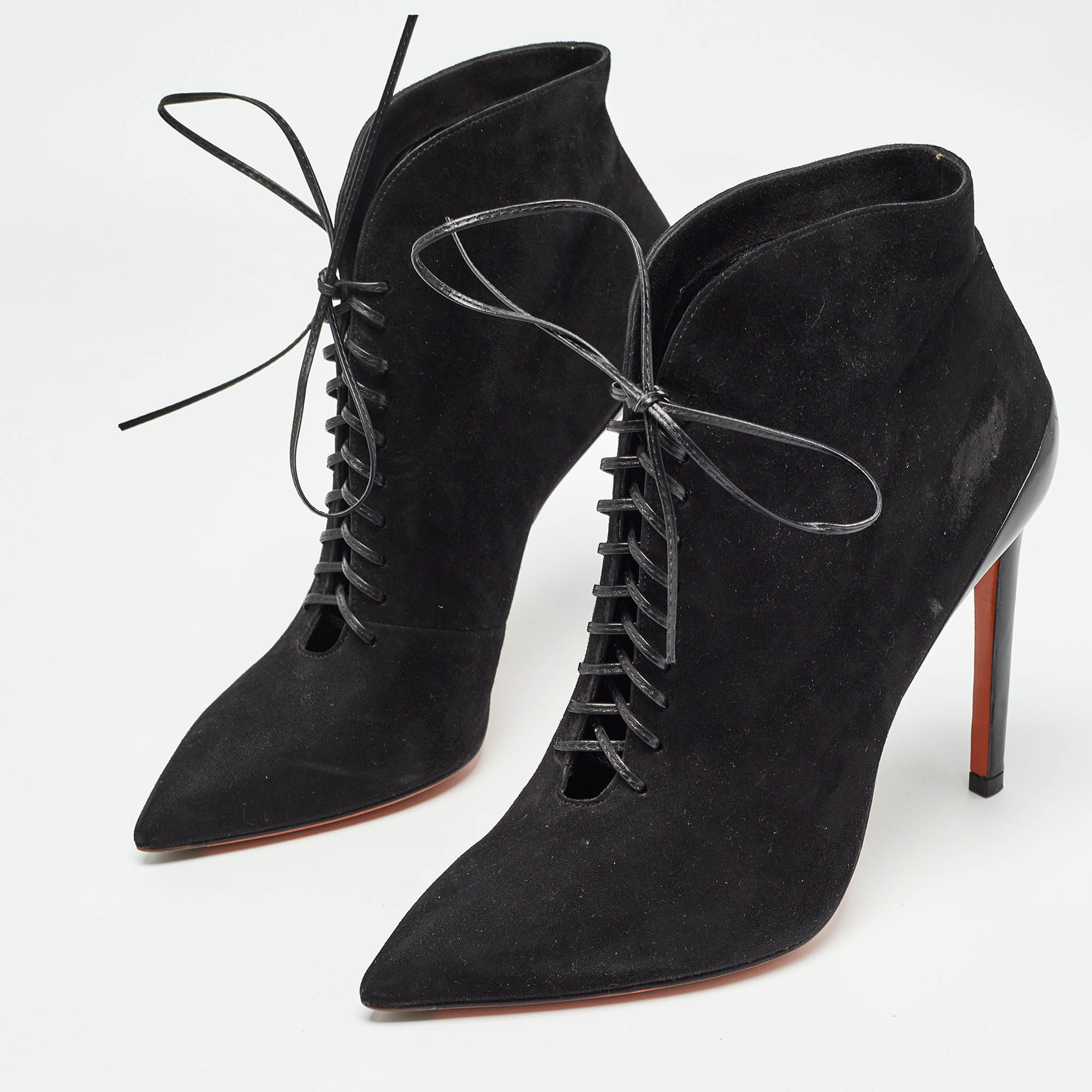 Santoni Black Suede Lace Up Ankle Boots Size 39.5