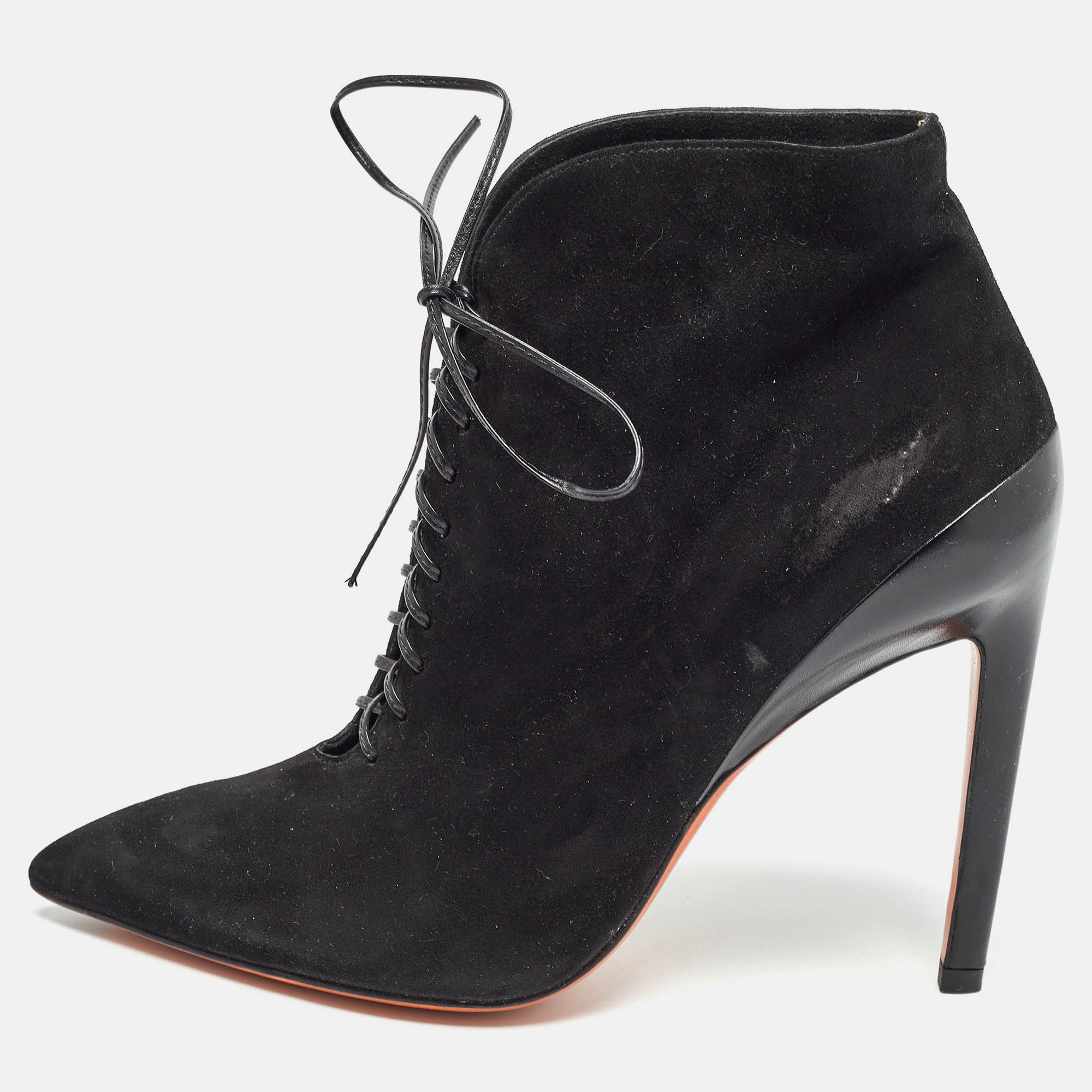 Santoni black suede lace up ankle boots size 39.5