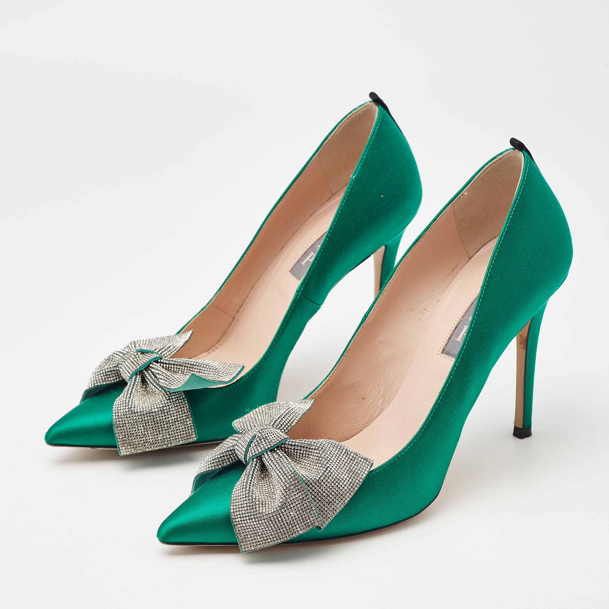 SJP Sarah Jessica Parker Green Satin Samara Pumps Size 37