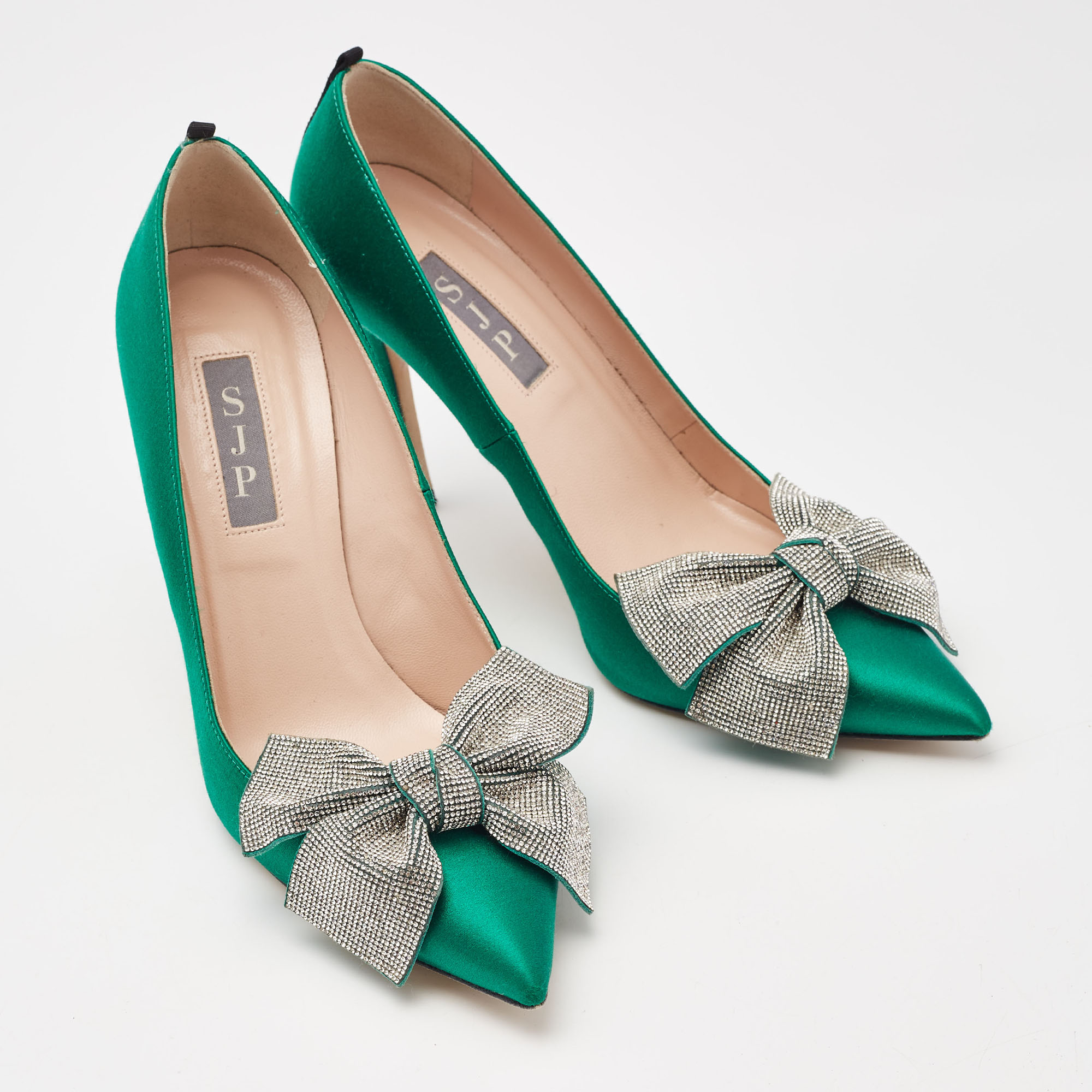 SJP Sarah Jessica Parker Green Satin Samara Pumps Size 37