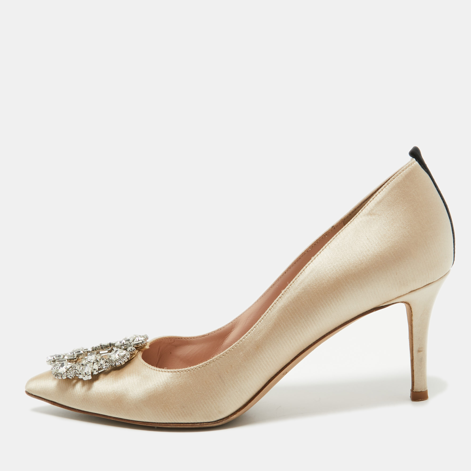 Sjp sarah jessica parker beige satin crystal embellished pumps size 37