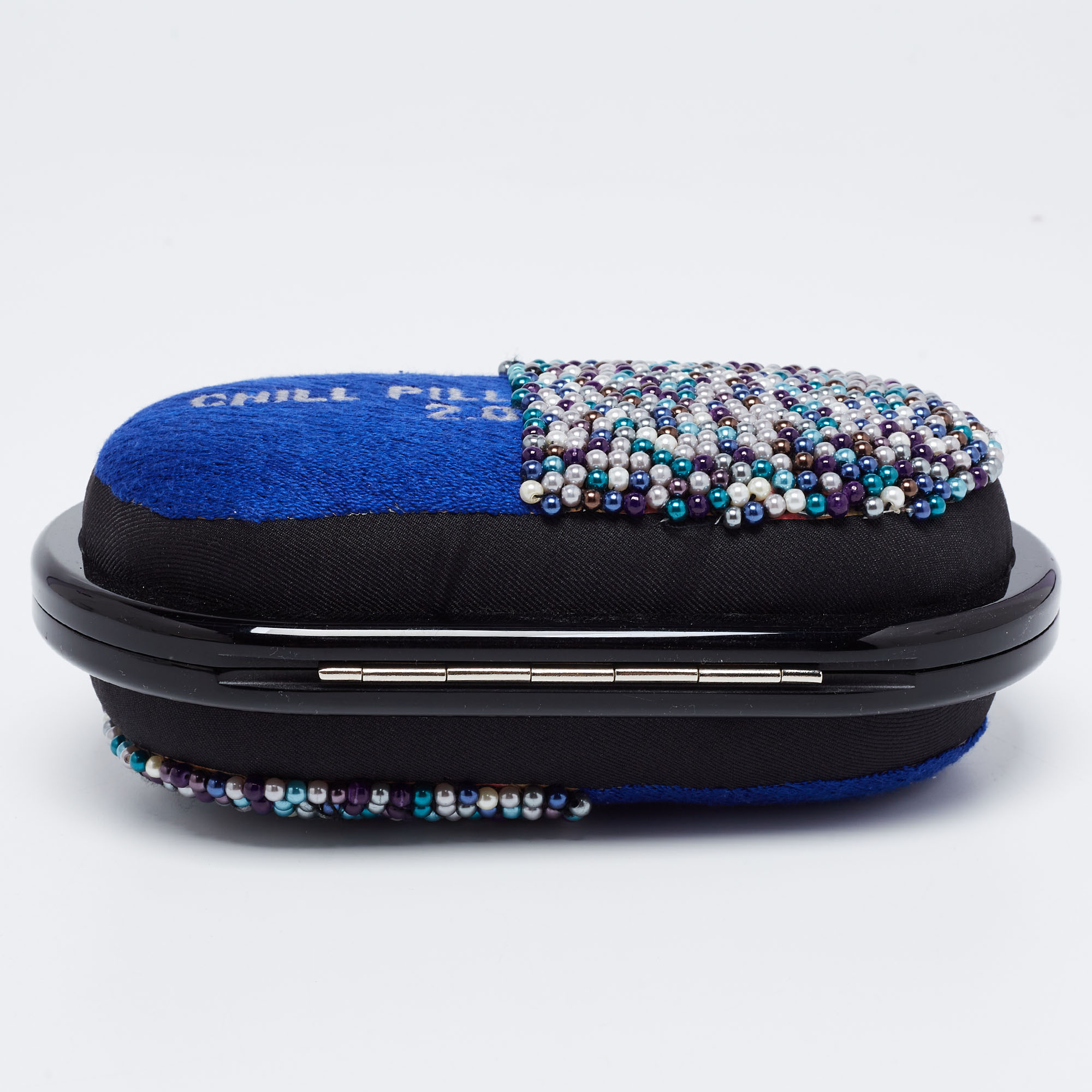 Sarah's Bag Blue/Multicolor Beaded Fabric Chill Pill 2.0 Chain Clutch
