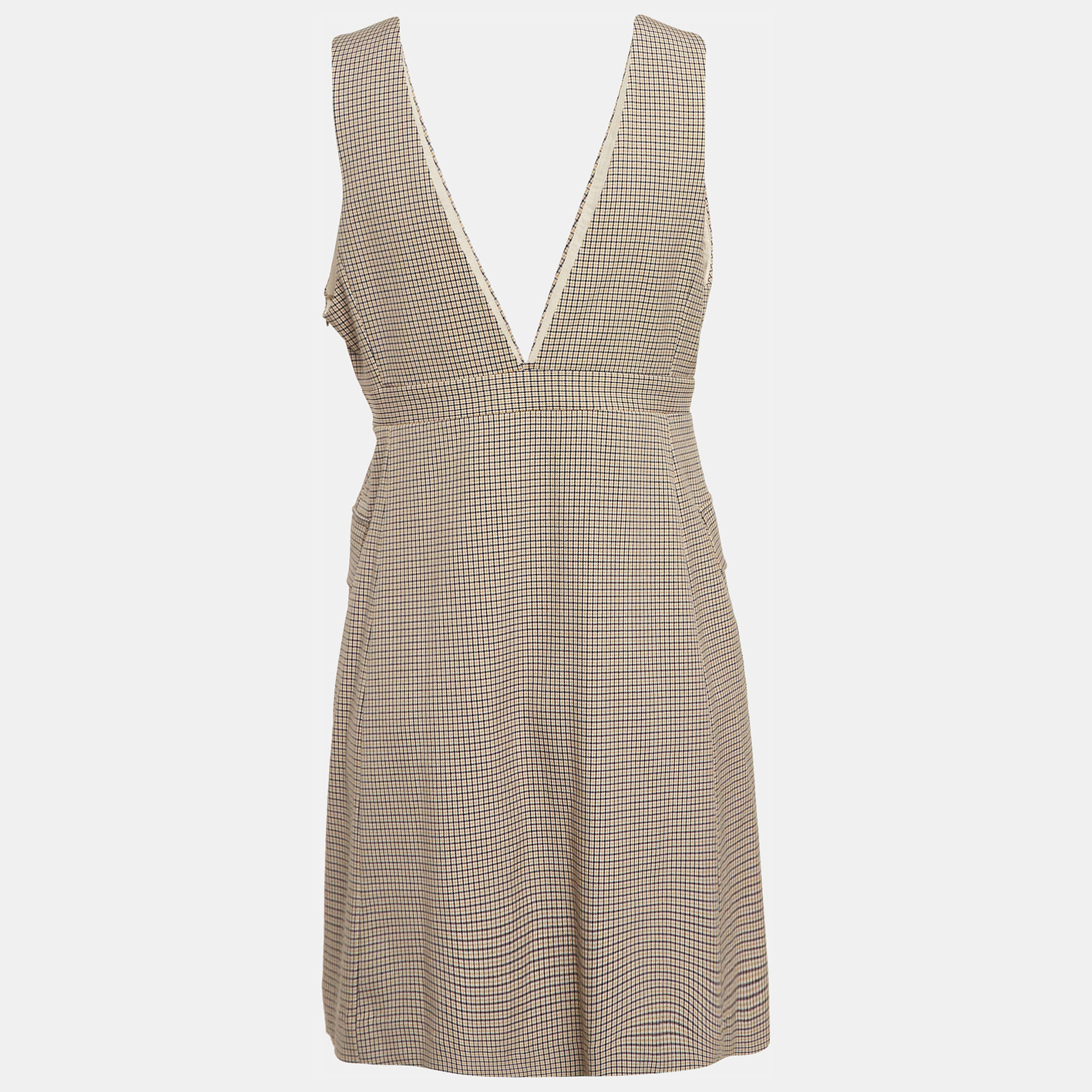 See By Chloe Beige Houndstooth Sleeveless Mini Dress M