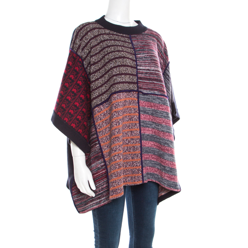 See by Chloe Multicolor Patchwork Oversized Poncho Style Sweater XS