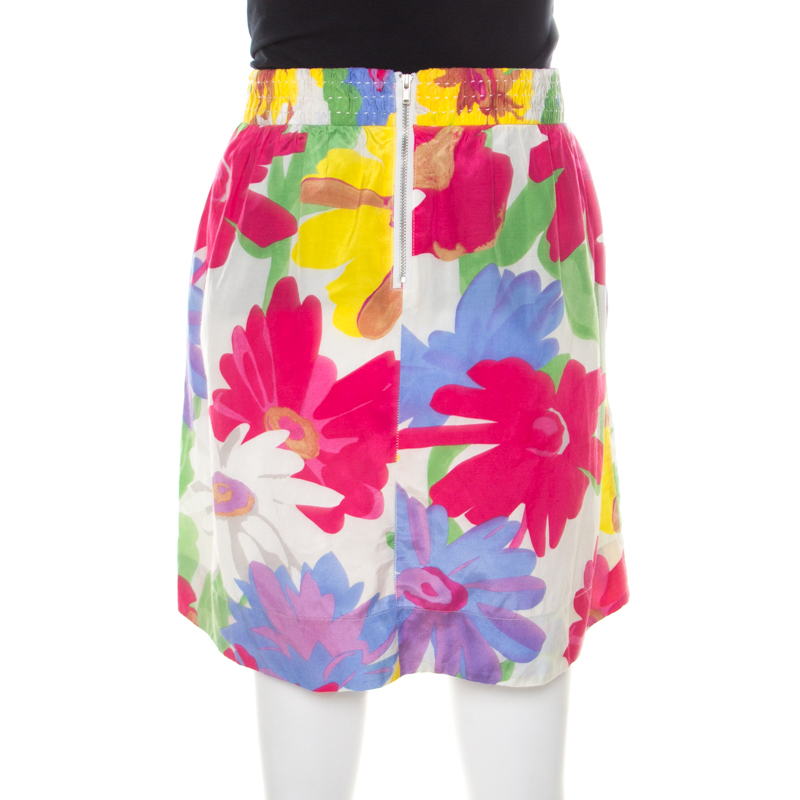 See By Chloe Mutlicolor Floral Print Cotton Silk Gathered Mini Skirt M