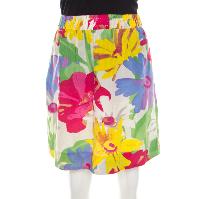 See By Chloe Mutlicolor Floral Print Cotton Silk Gathered Mini Skirt M