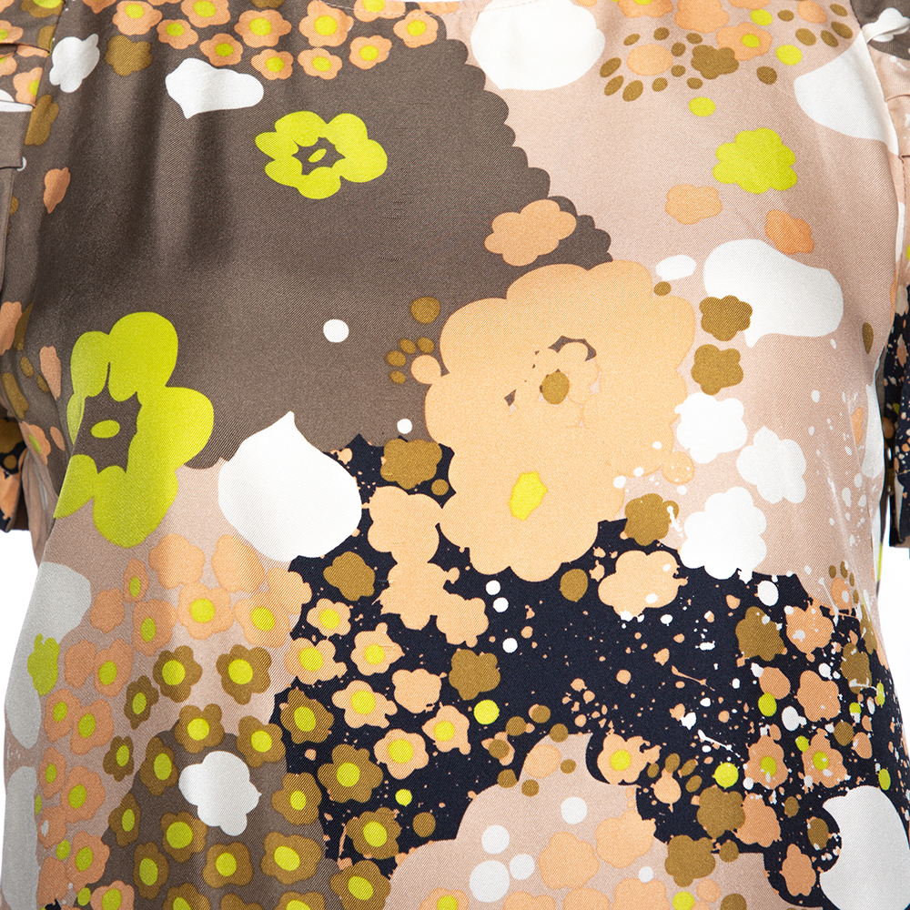 See By Chloe Multicolor Floral Printed Silk Short Sleeve Top S
