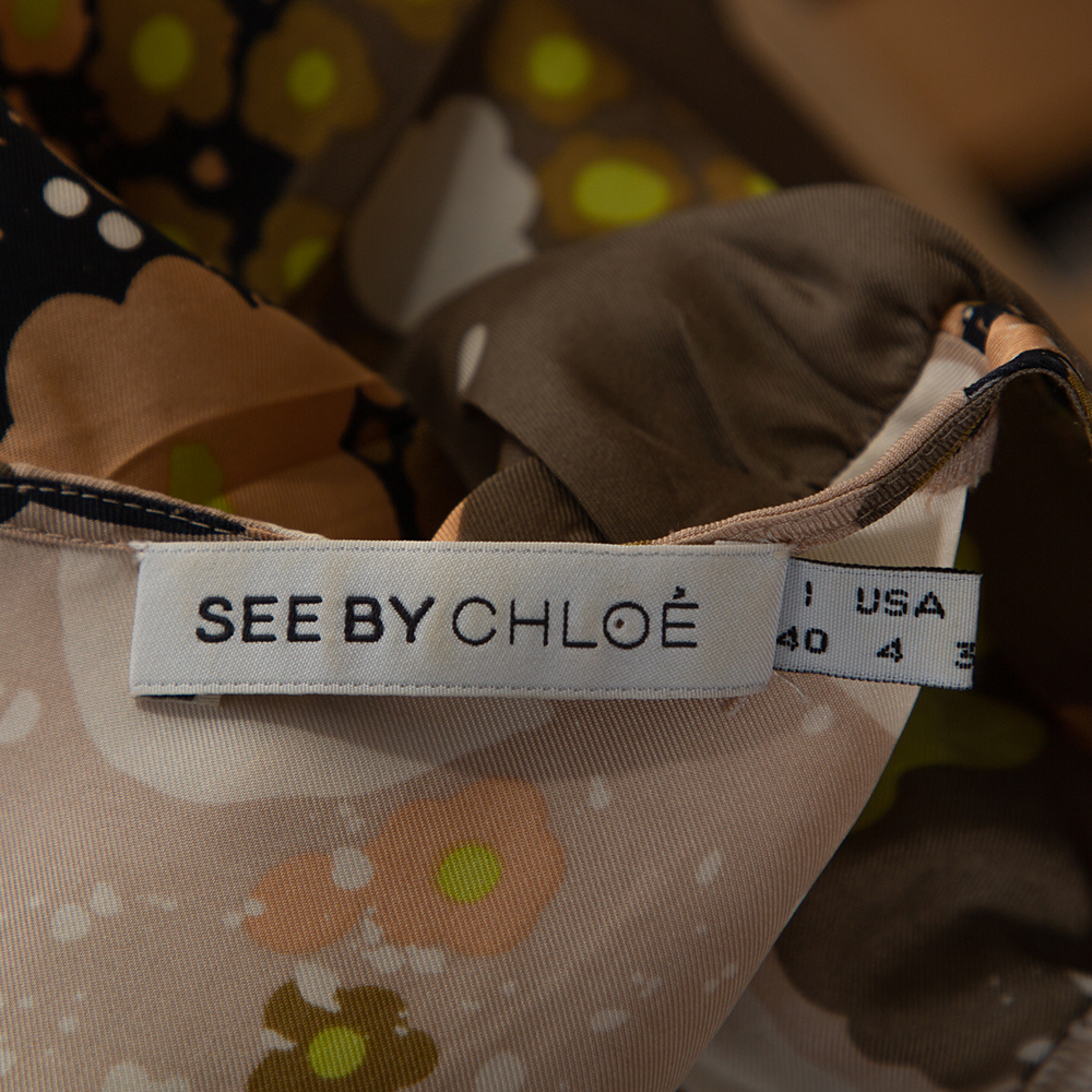 See By Chloe Multicolor Floral Printed Silk Short Sleeve Top S