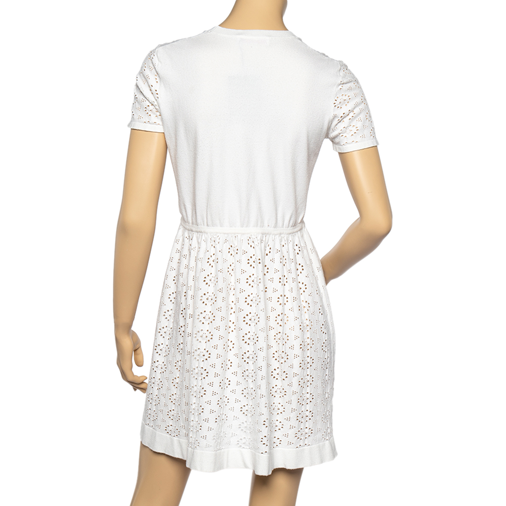 See By Chloe White Perforated Knit Flared Dress L