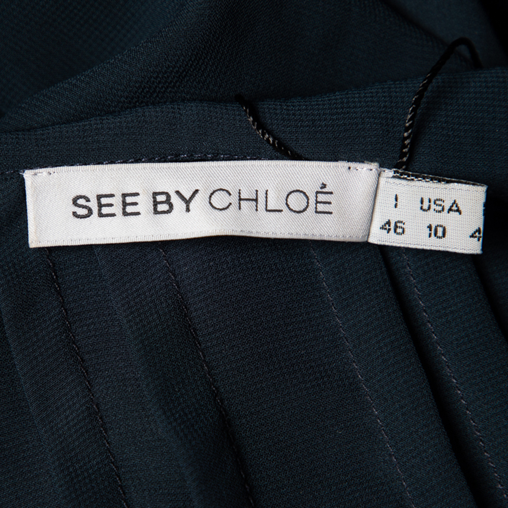 See By Chloe Midnight Blue Crepe Pleated Sailor Collar Blouse XL
