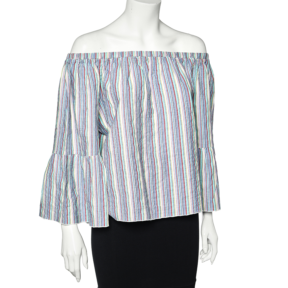 See By Chloe Multicolor Stripe Cotton Off Shoulder Top M