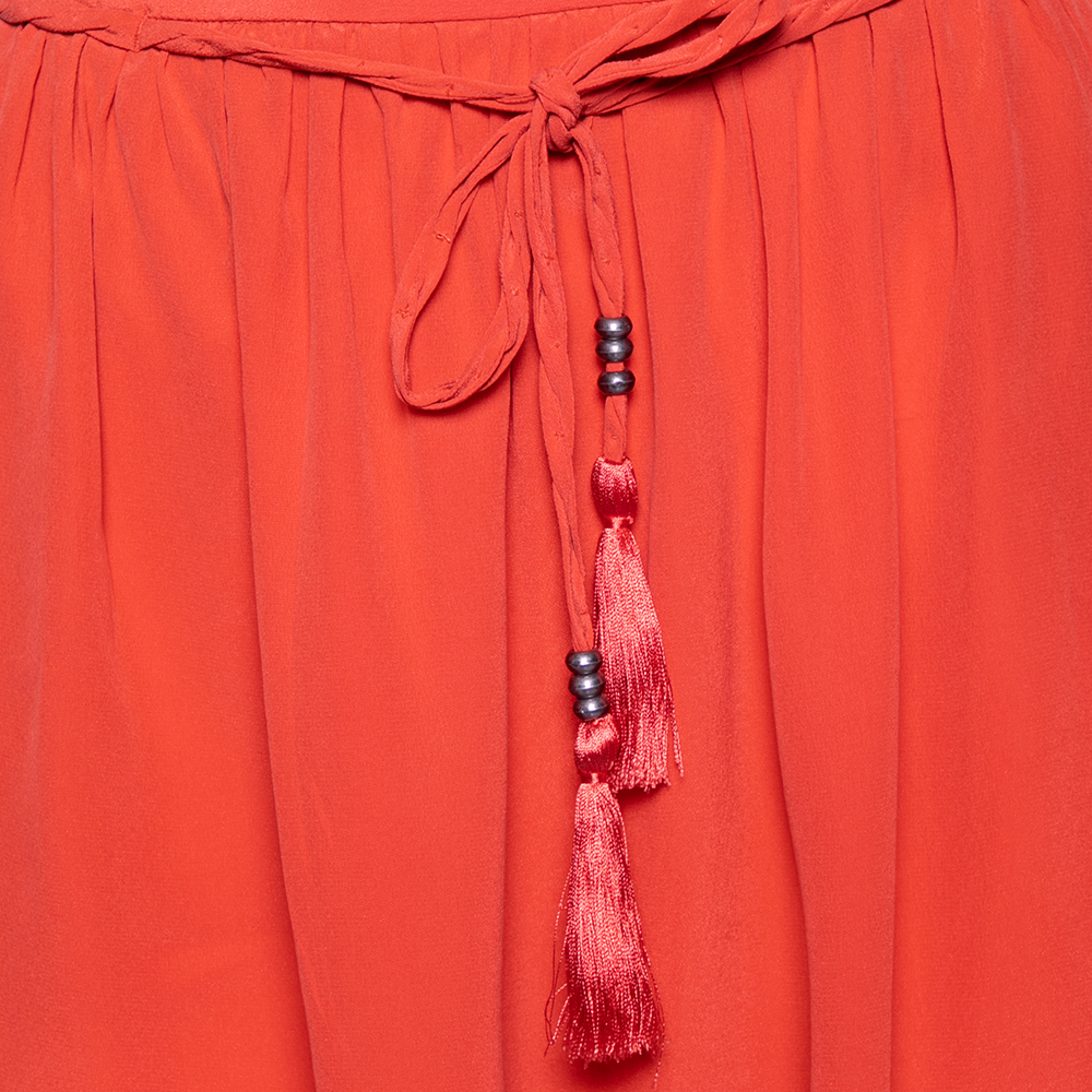 See By Chloe Coral Pink Silk Braided Tasseled Belt Detail Skirt M
