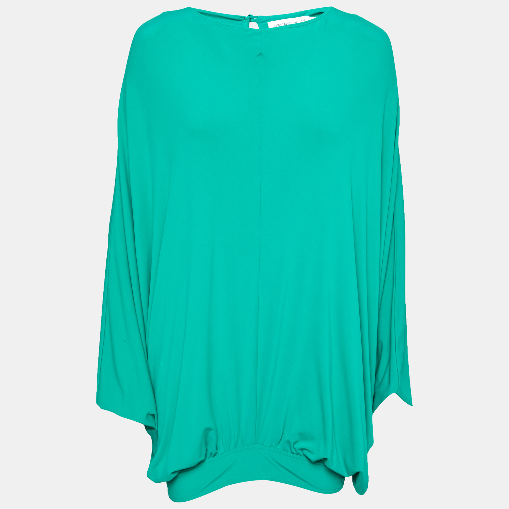 See By Chloe Green Jersey Draped Oversized Top M