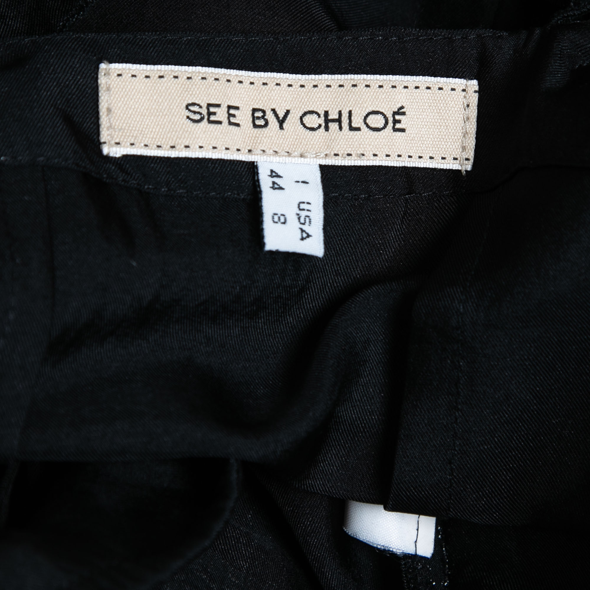 See By Chloe Black Crepe Ruffled Sleeves Midi Dress M