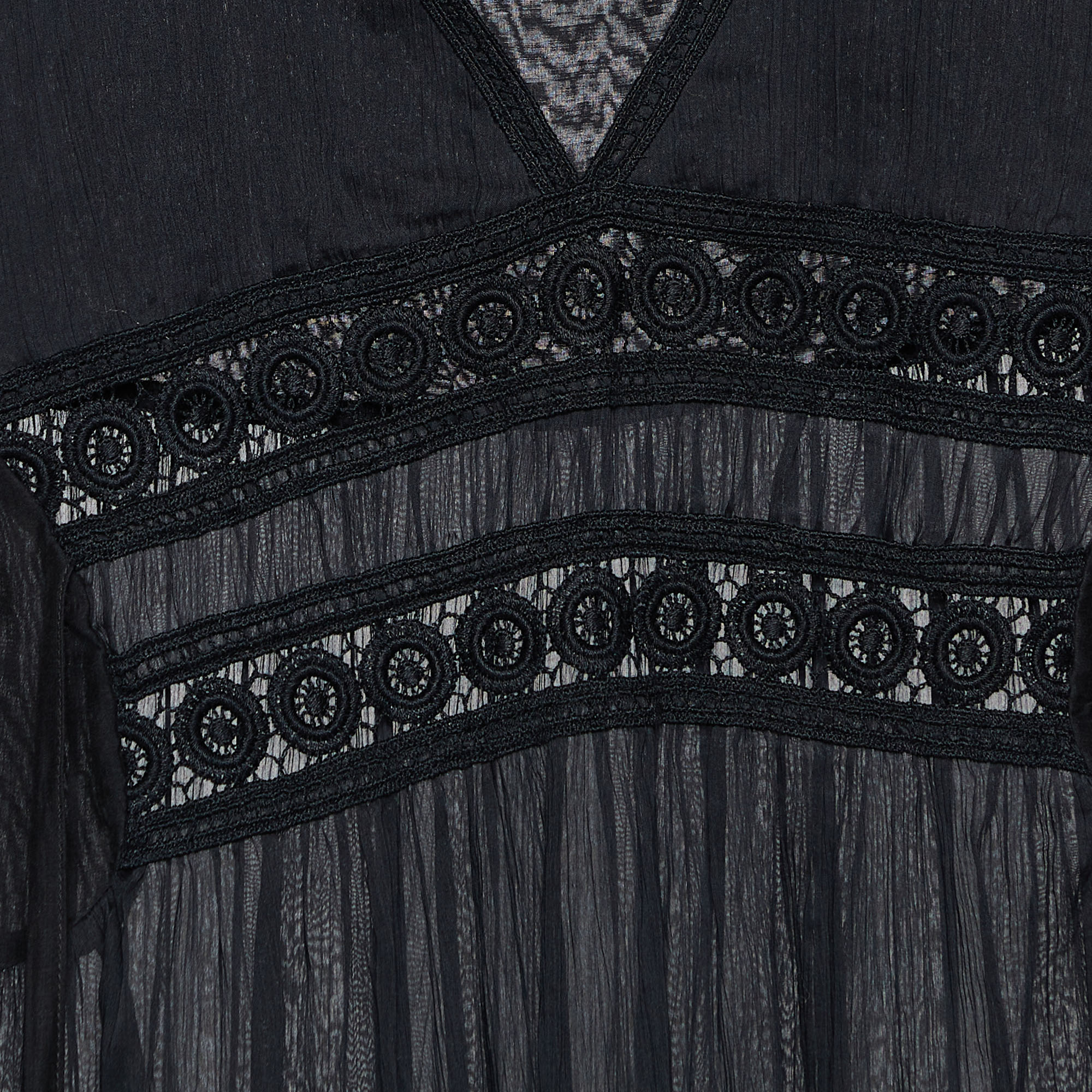 See By Chloe Black Cotton Lace Trim Tie Detail Mini Dress XL