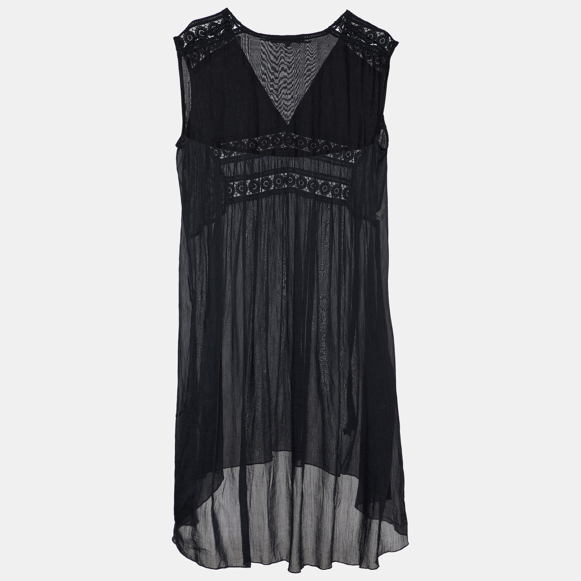 See By Chloe Black Cotton Lace Trim Tie Detail Mini Dress XL