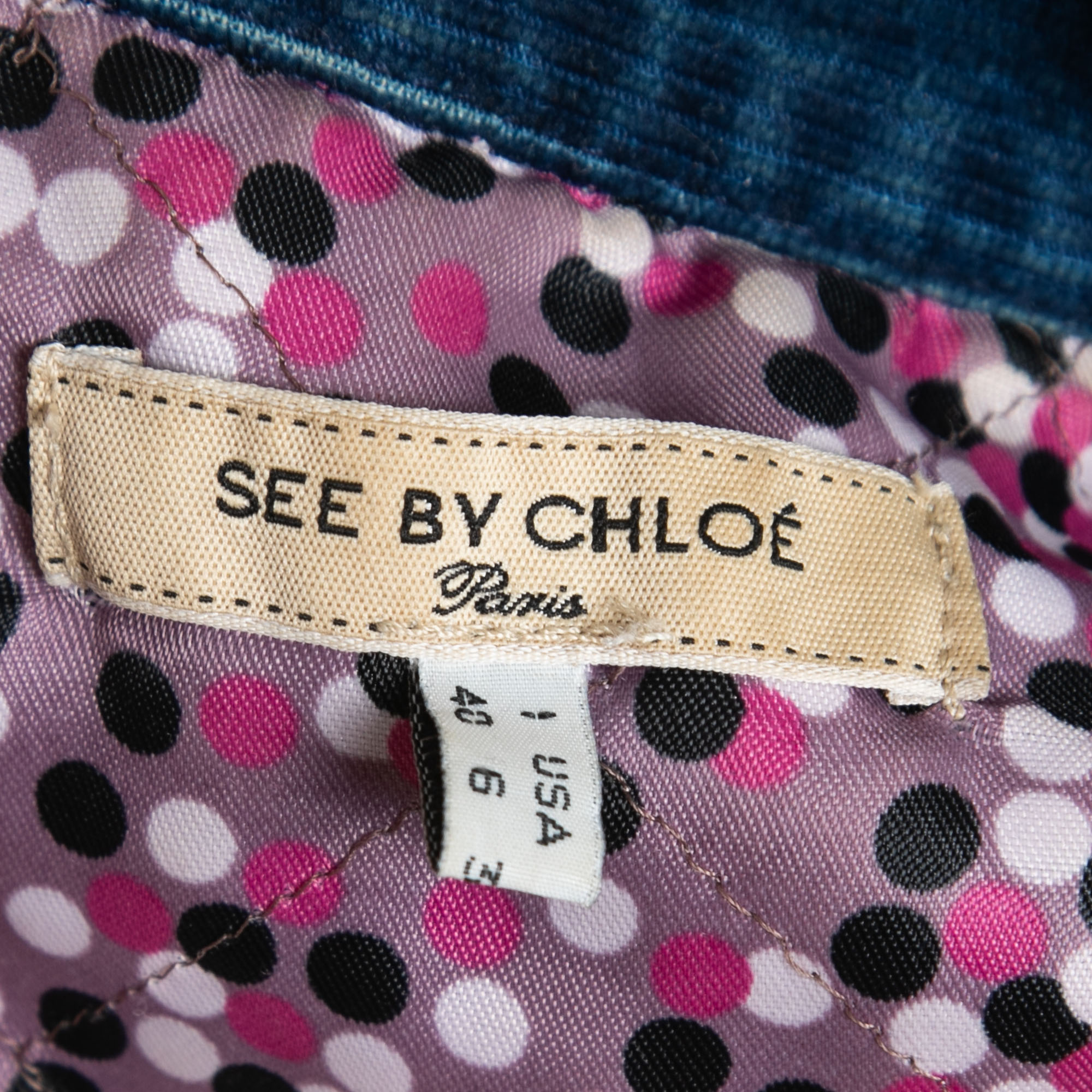 See By Chloe Blue Distressed Corduroy Button Front Cropped Jacket S