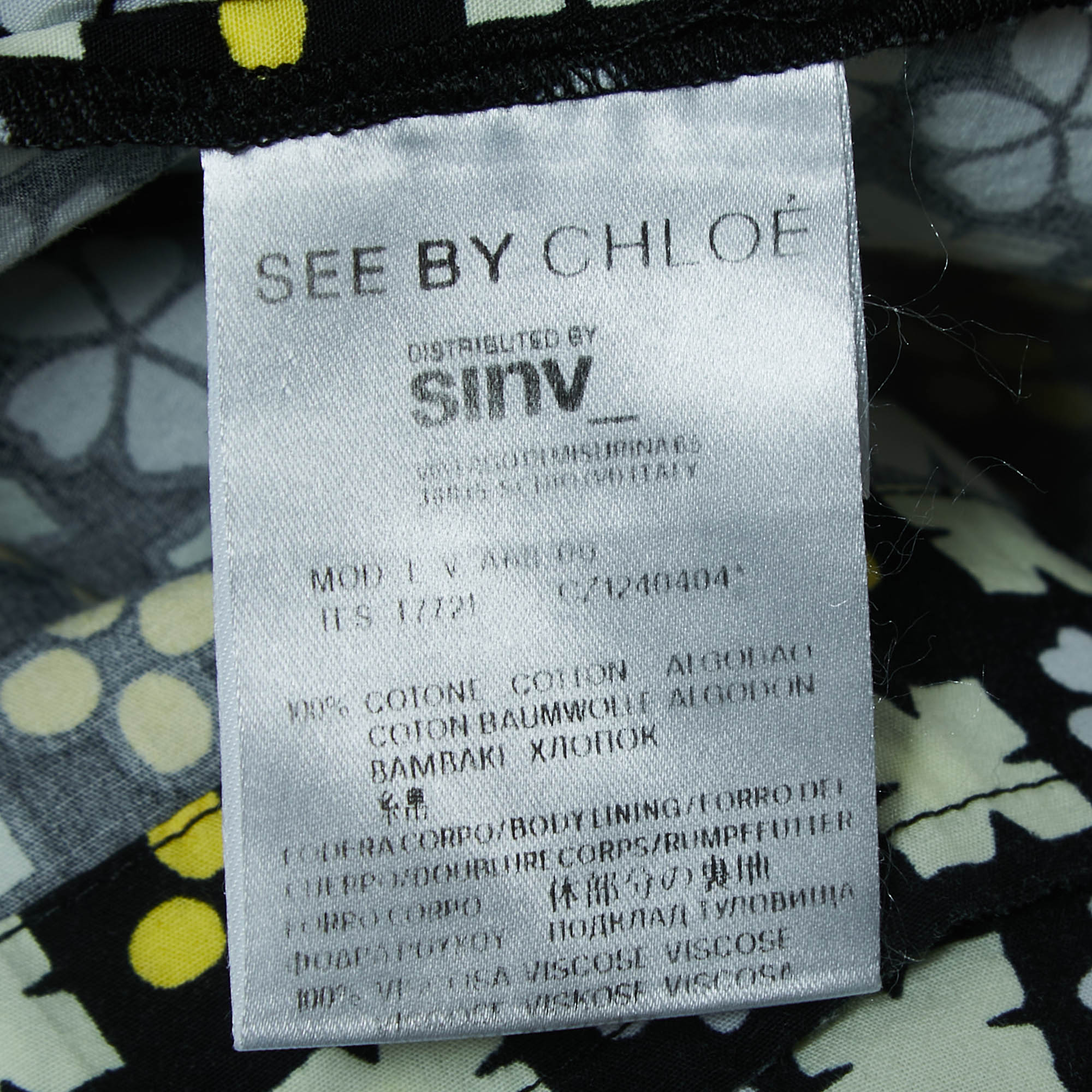 See By Chloe Black All-Over Print Cotton Sleeveless Mini Dress M