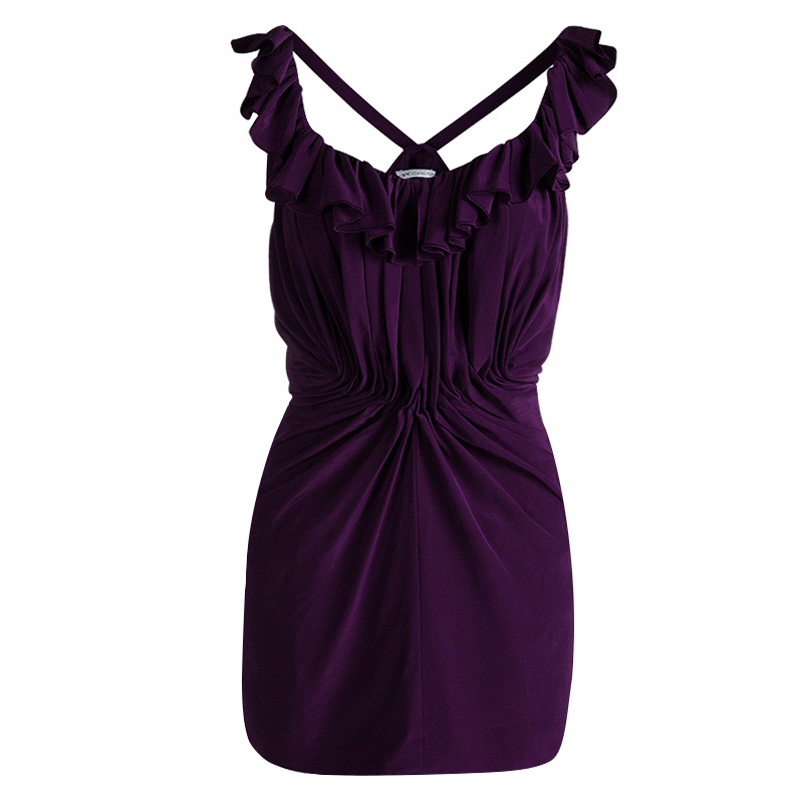 Image of See By Chloe Purple Silk Ruffled Sleeveless Top M