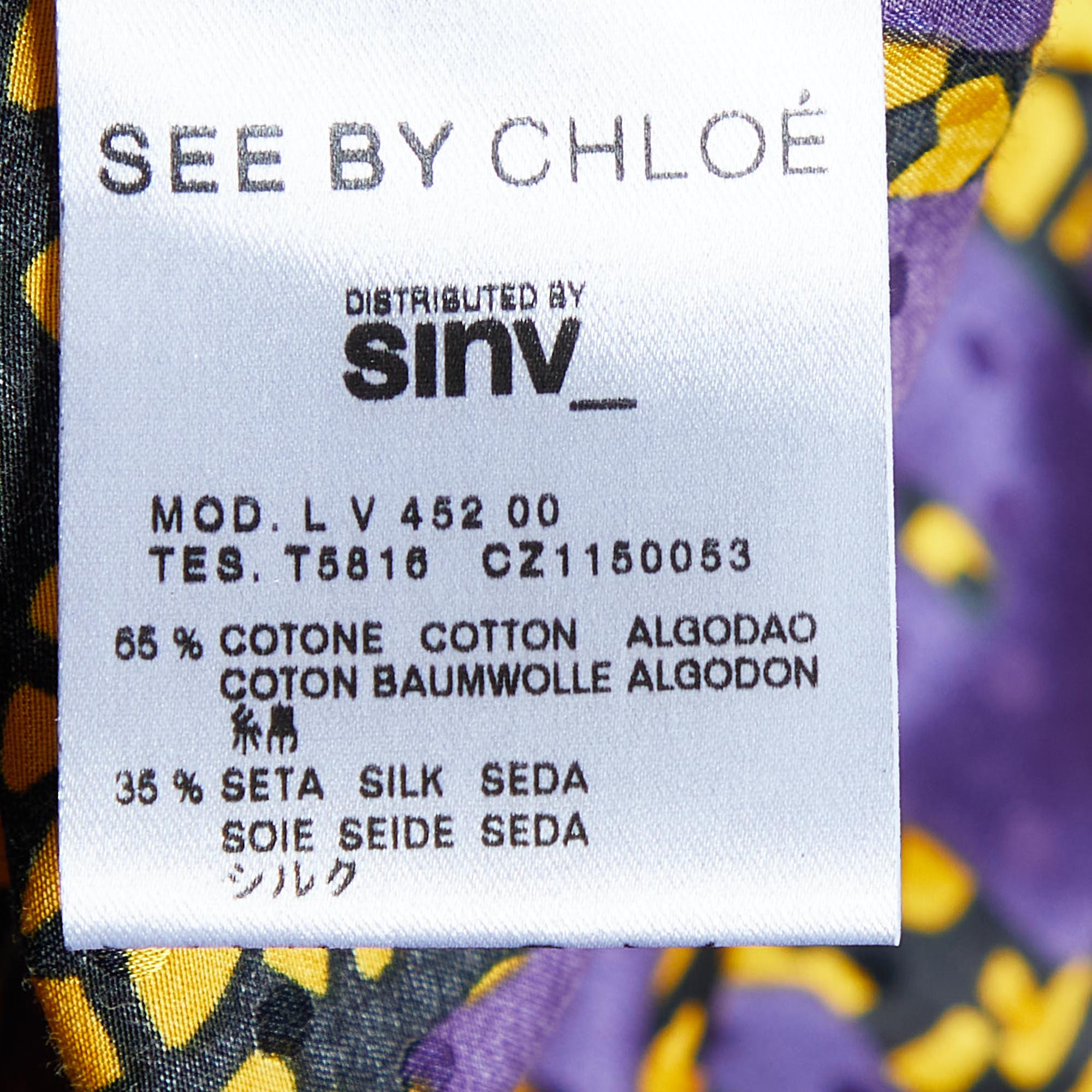 See By Chloe Purple Printed Cotton & Silk Bow Detail Mini Dress M