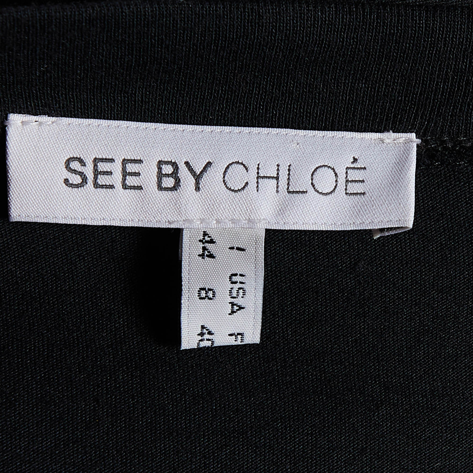 See By Chloe Black Cotton Knit & Silk Shift Dress L