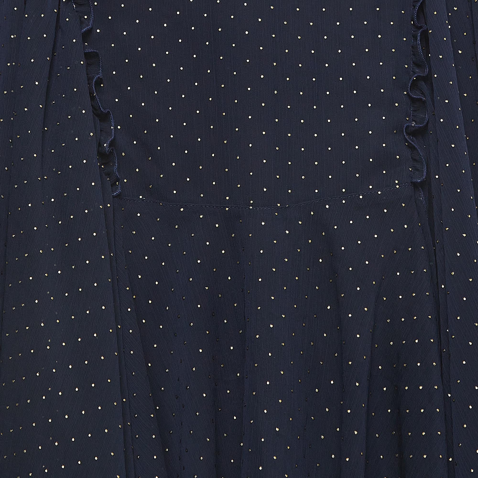 See By Chloe Navy Blue Dotted Chiffon Asymmetrical Skirt S