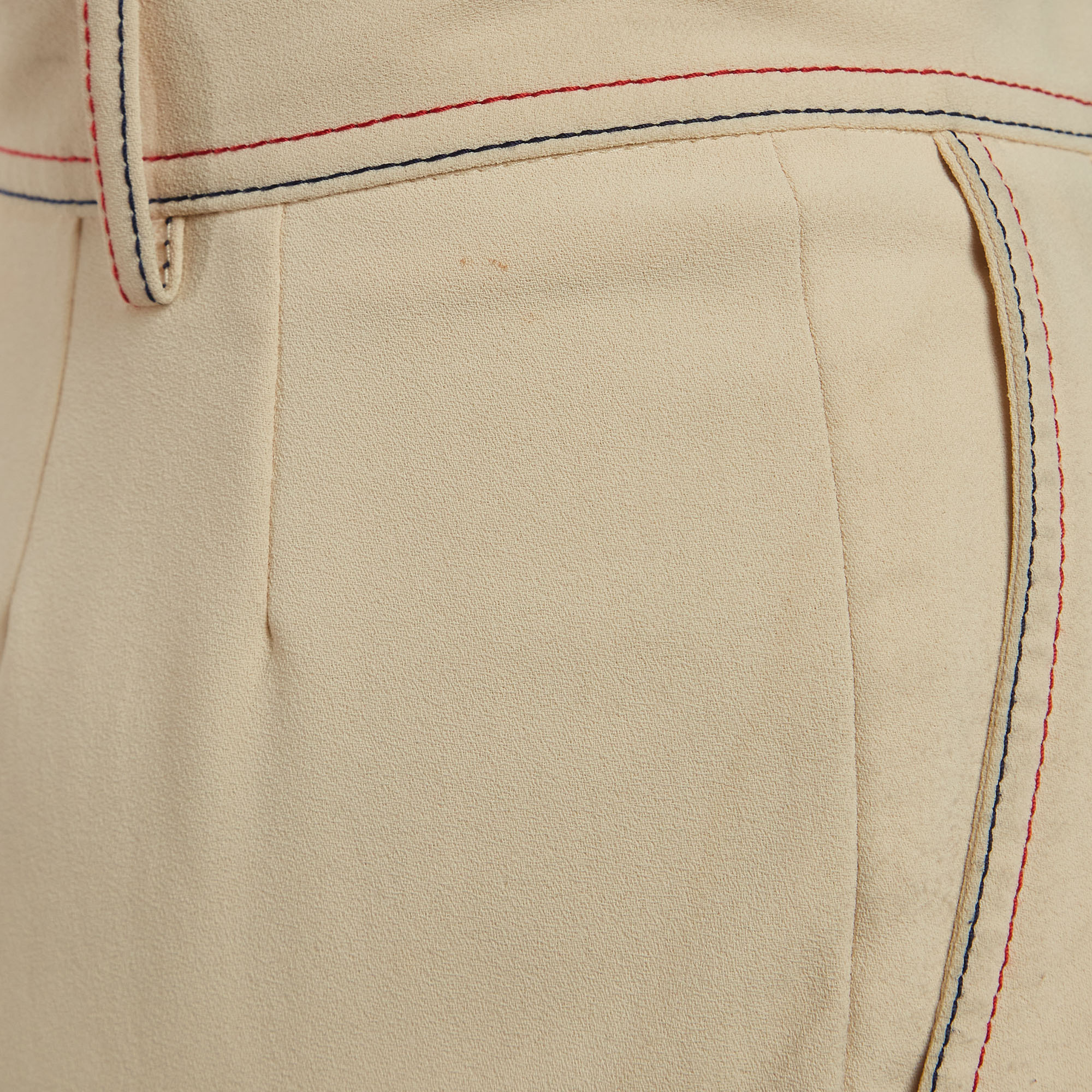 See By Chloe Beige Crepe Stitch Detail Tapered Trousers M