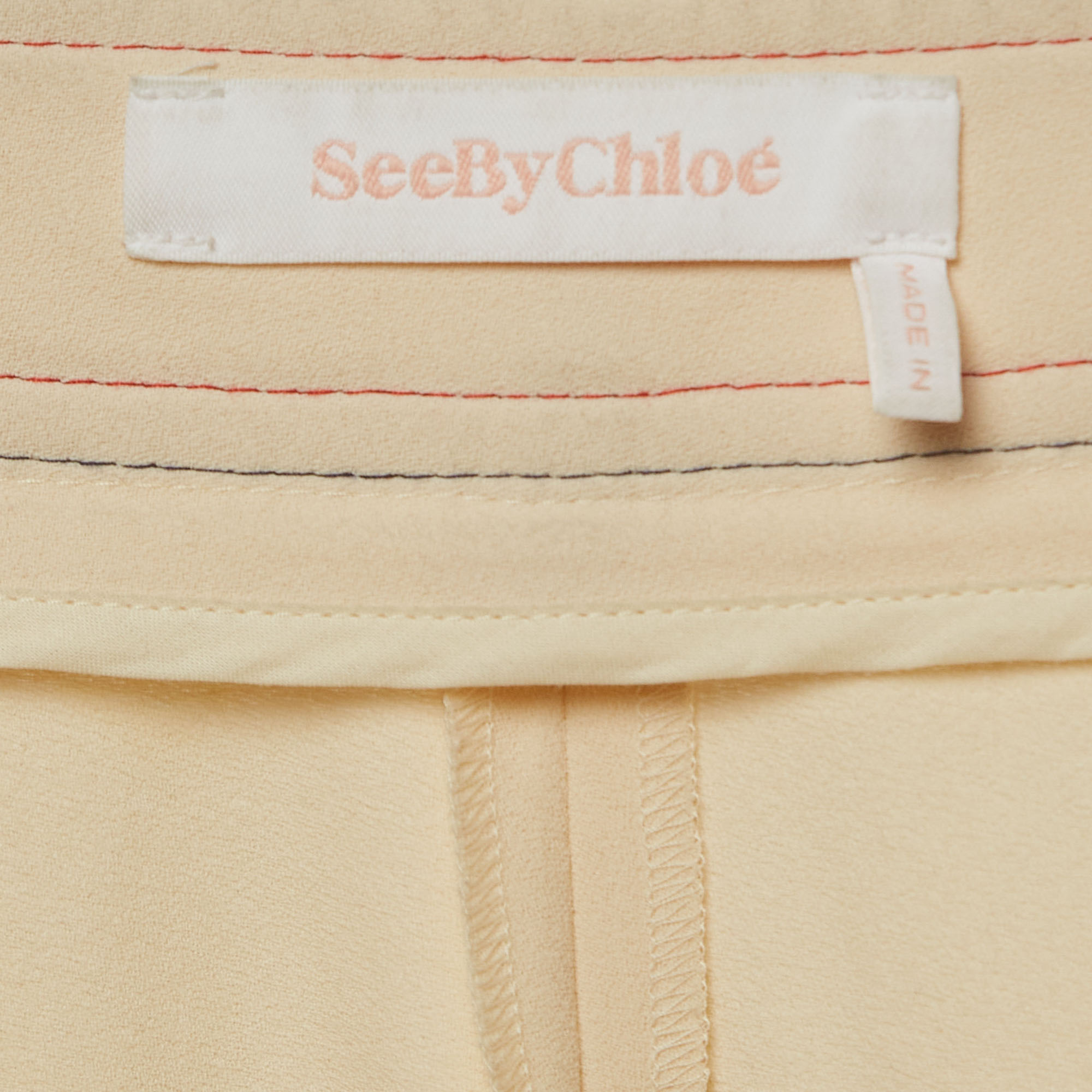 See By Chloe Beige Crepe Stitch Detail Tapered Trousers M