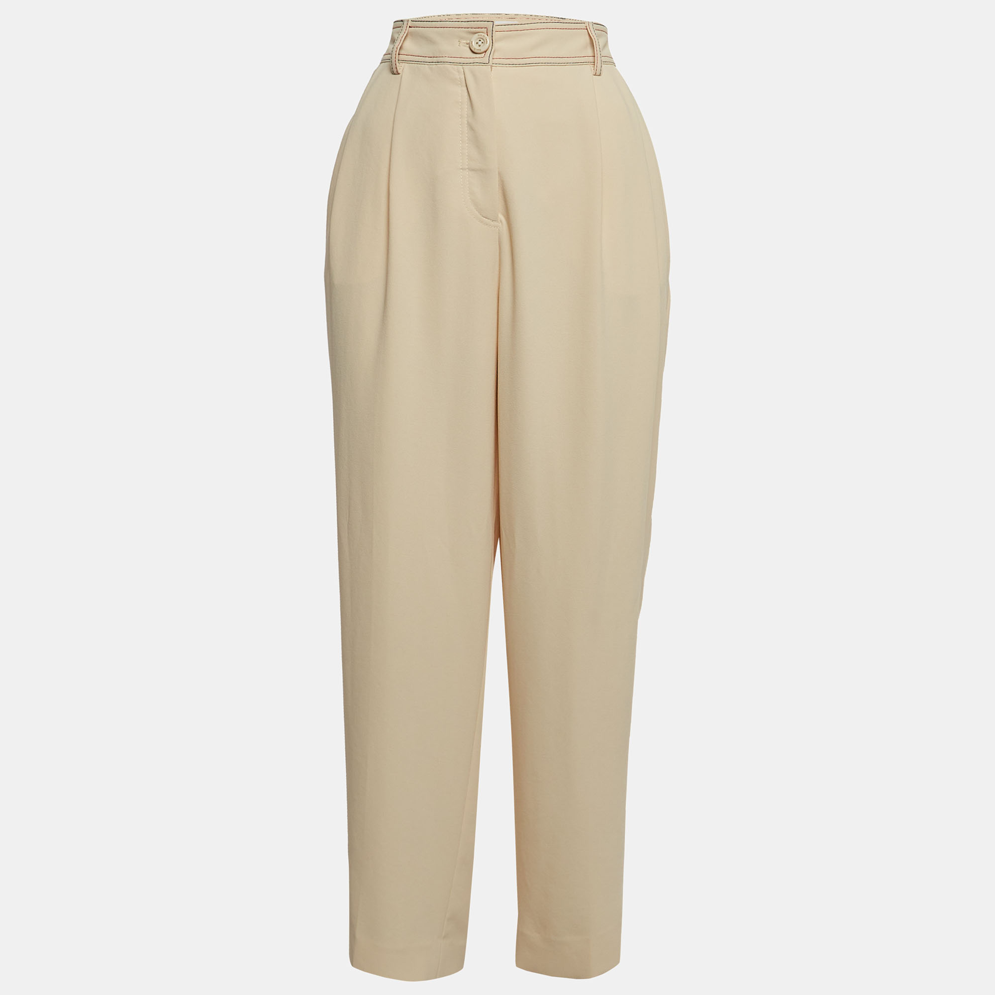 See By Chloe Cream Crepe Contrast Stitch Detail Trousers L
