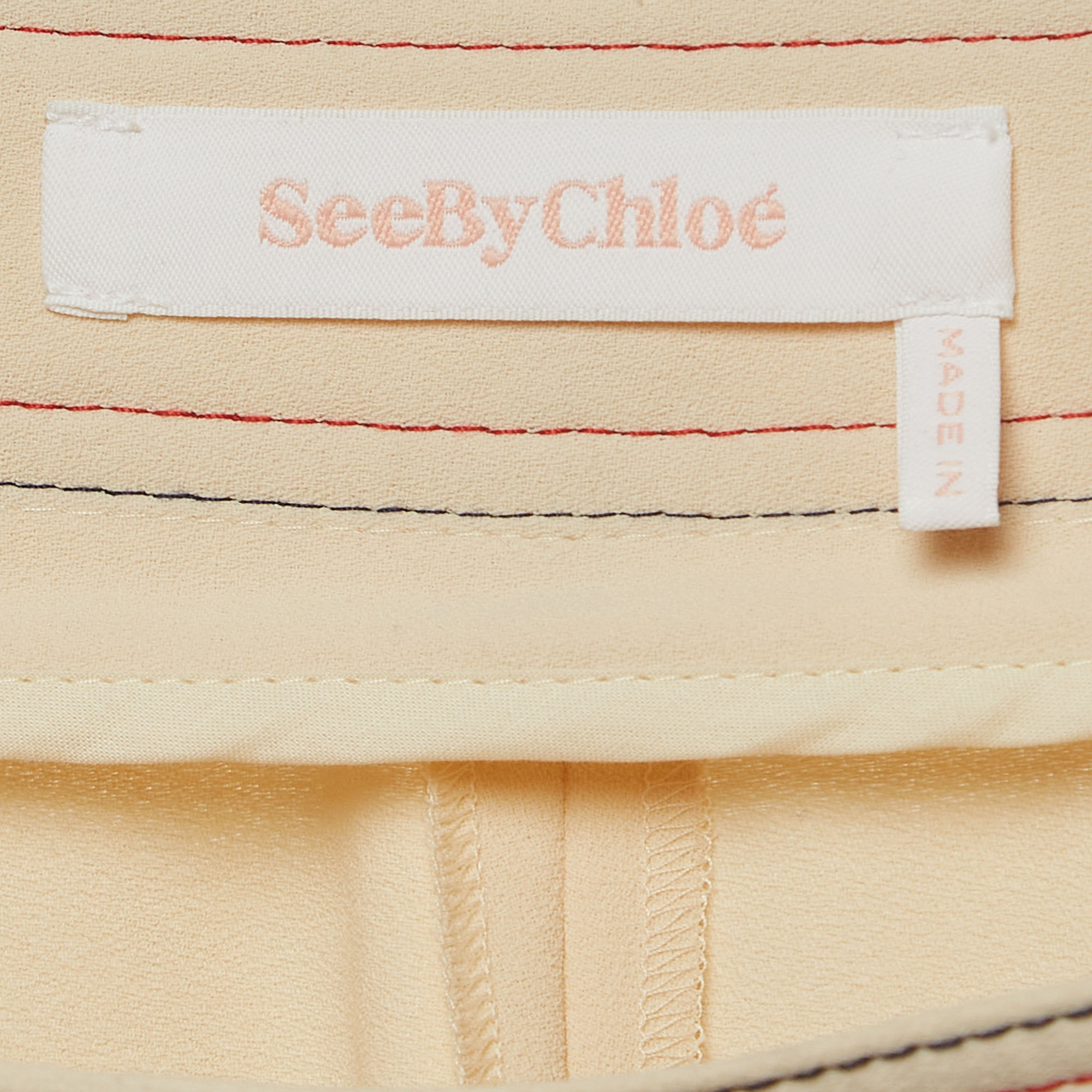 See By Chloe Cream Crepe Contrast Stitch Detail Trousers L