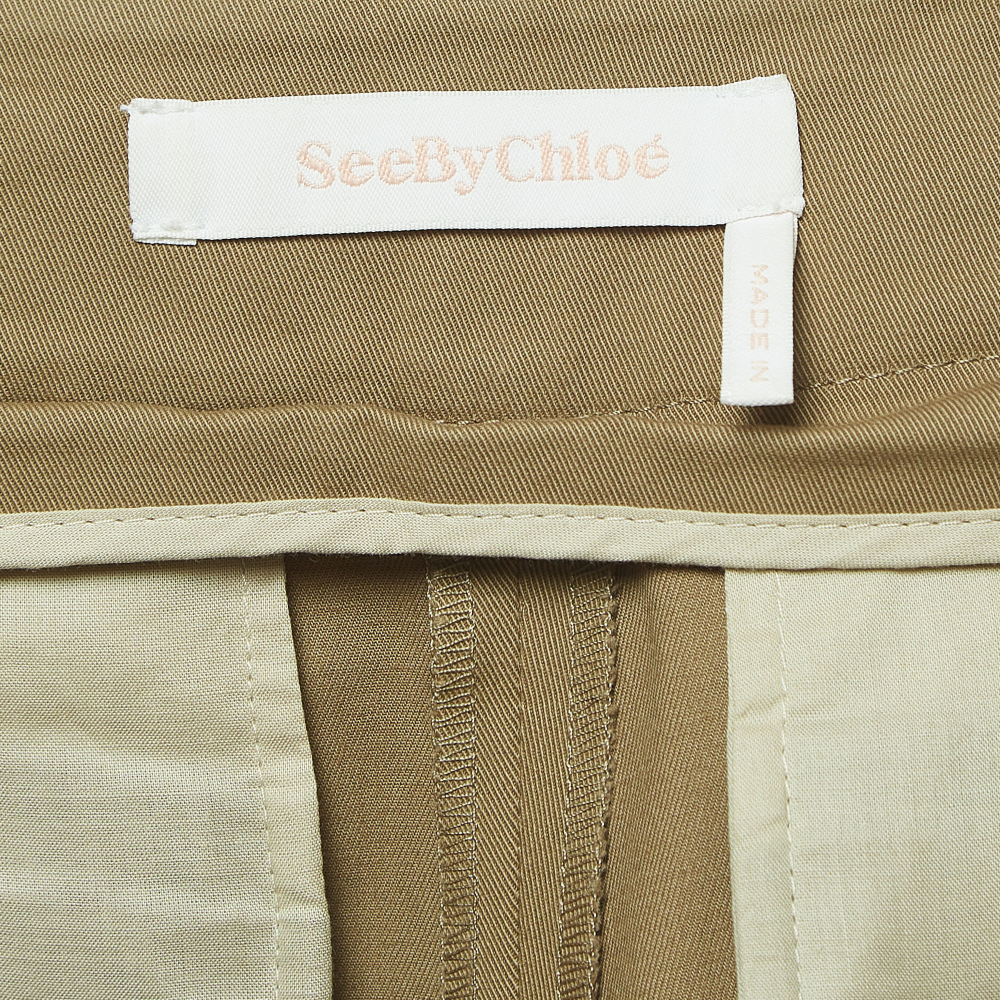 See By Chloe Beige Cotton Pleated Trousers S