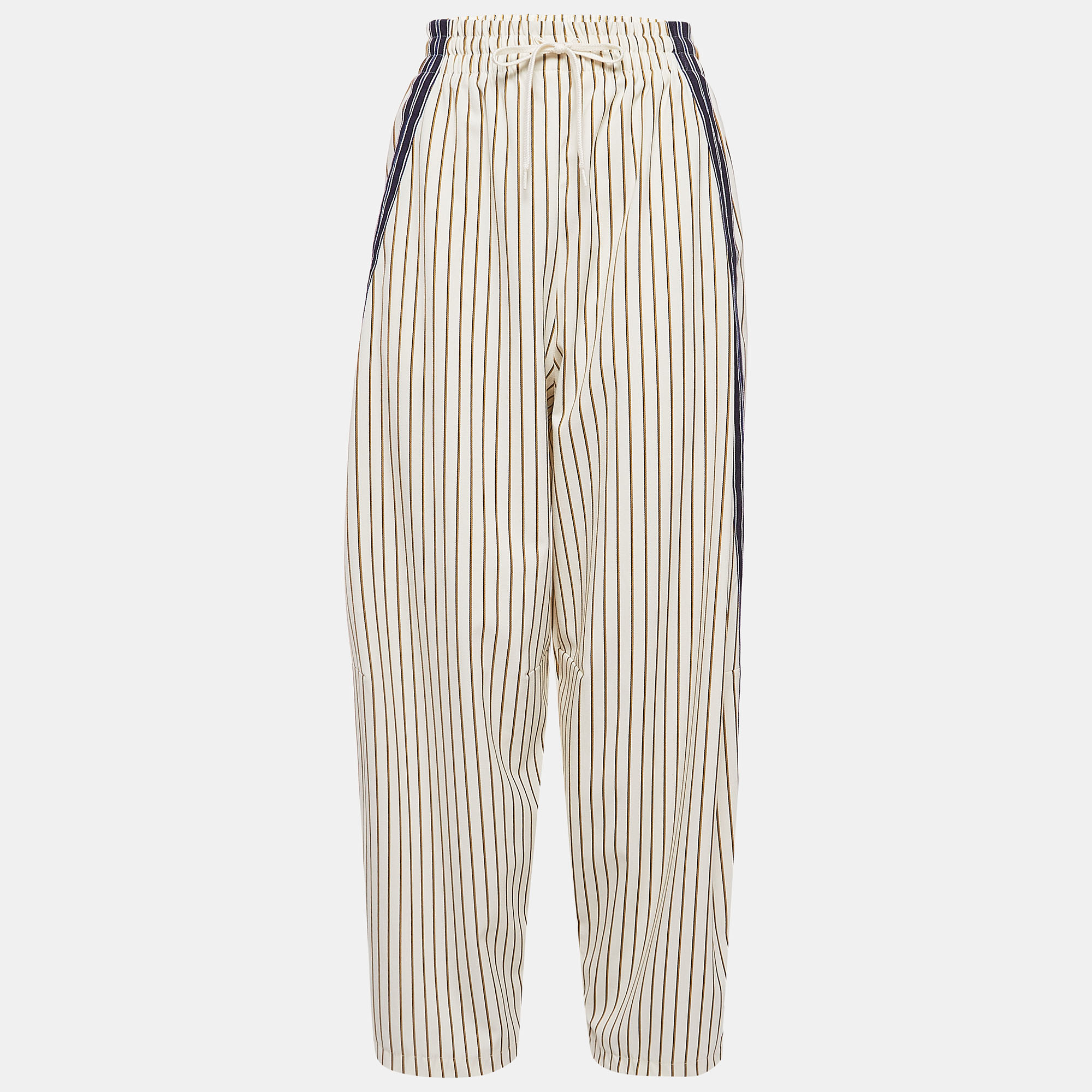 See by chlo&eacute; cream pinstripe crepe wide- leg trousers s