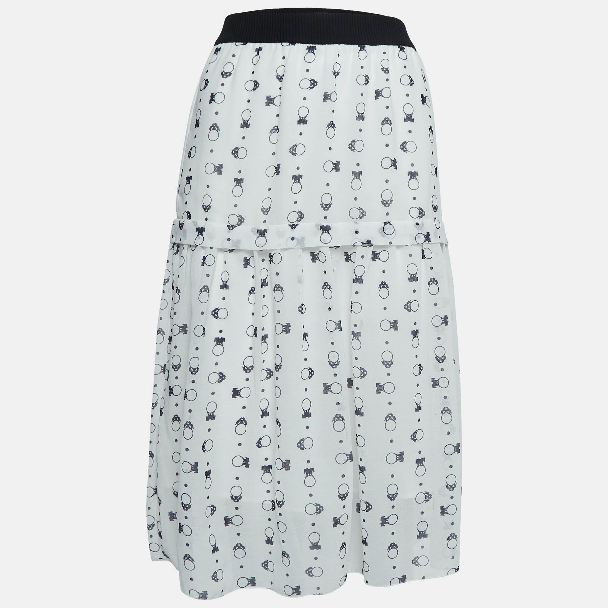See by Chloe White Printed Chiffon Tiered Midi Skirt M