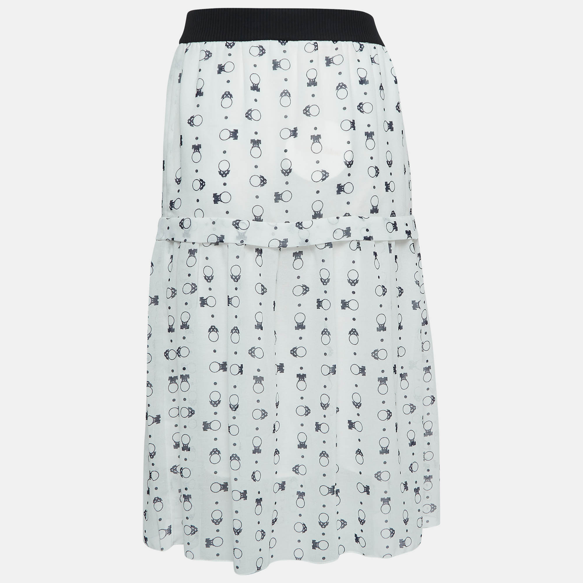 See By Chloe White Printed Chiffon Tiered Midi Skirt M