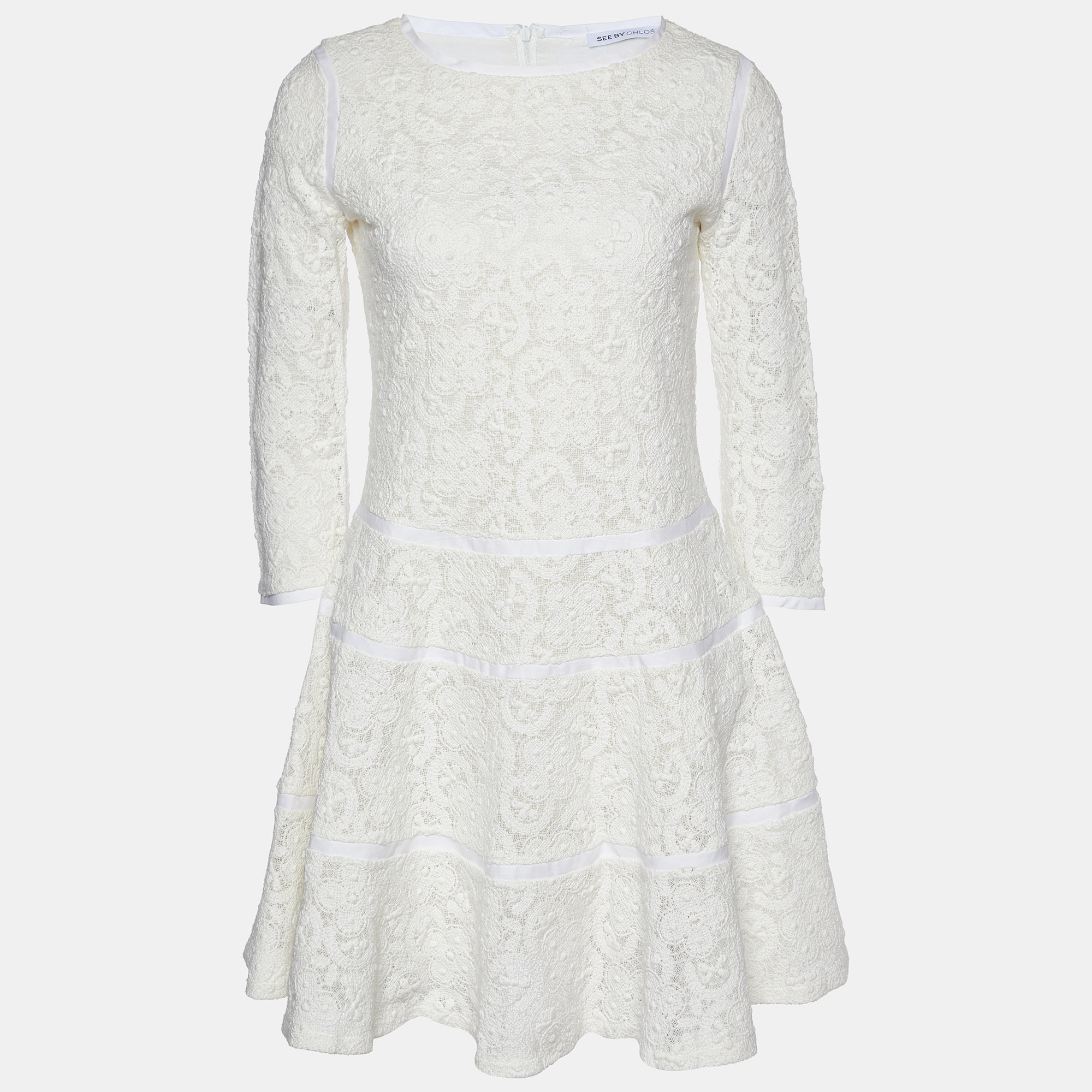 See by chloe white crochet lace fit & flare dress s