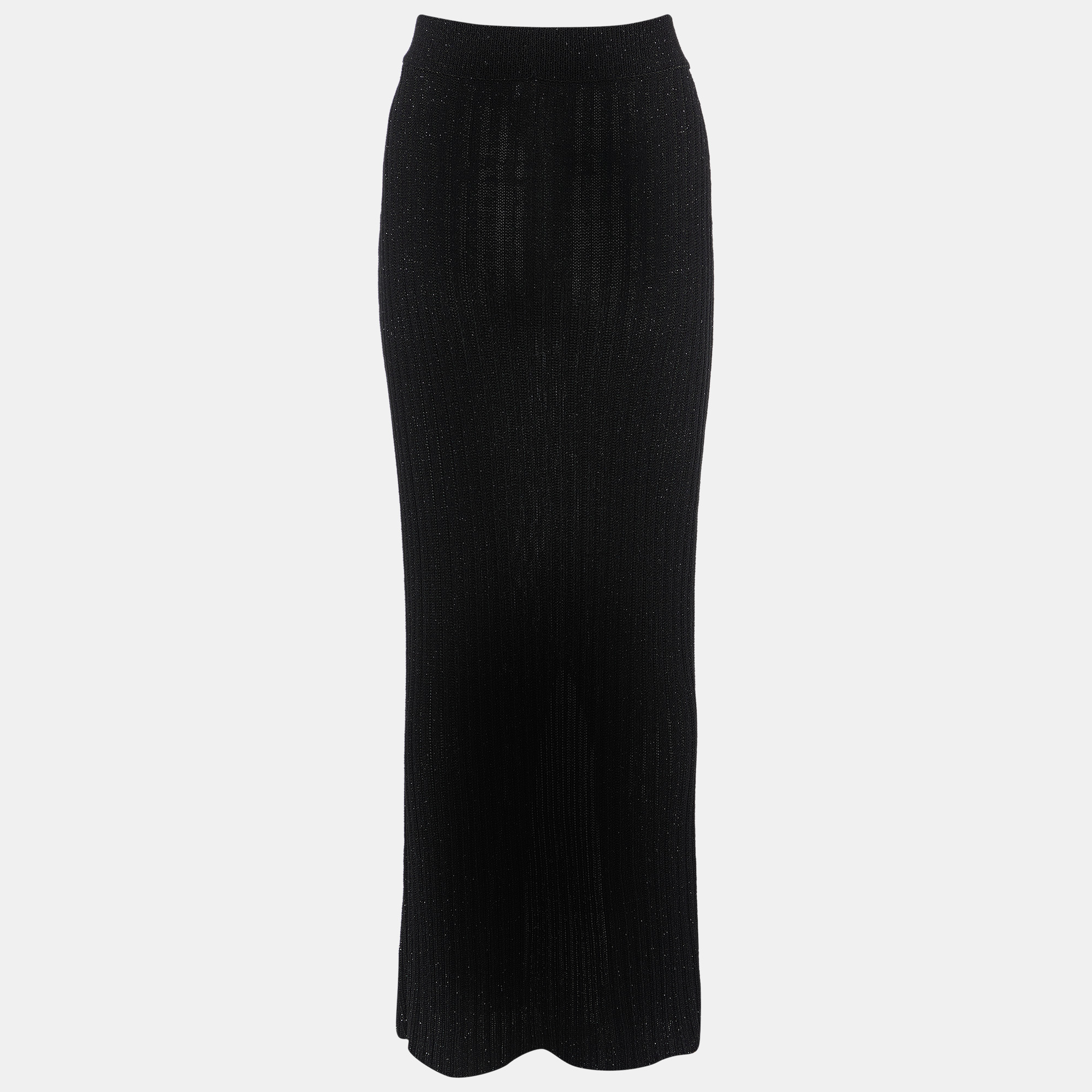 See By Chloe Black Lurex Rib Knit Maxi Skirt L