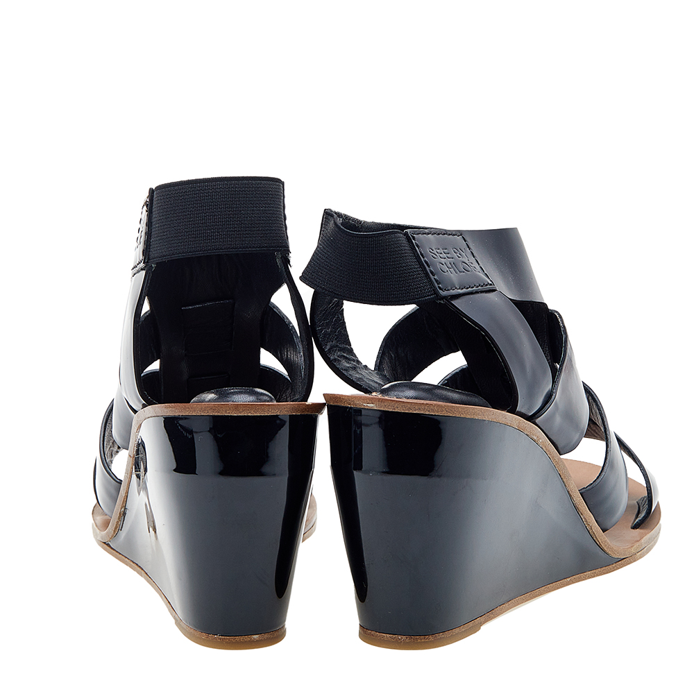 See By Chloe Black Leather Slingback Wedge Sandals Size 40