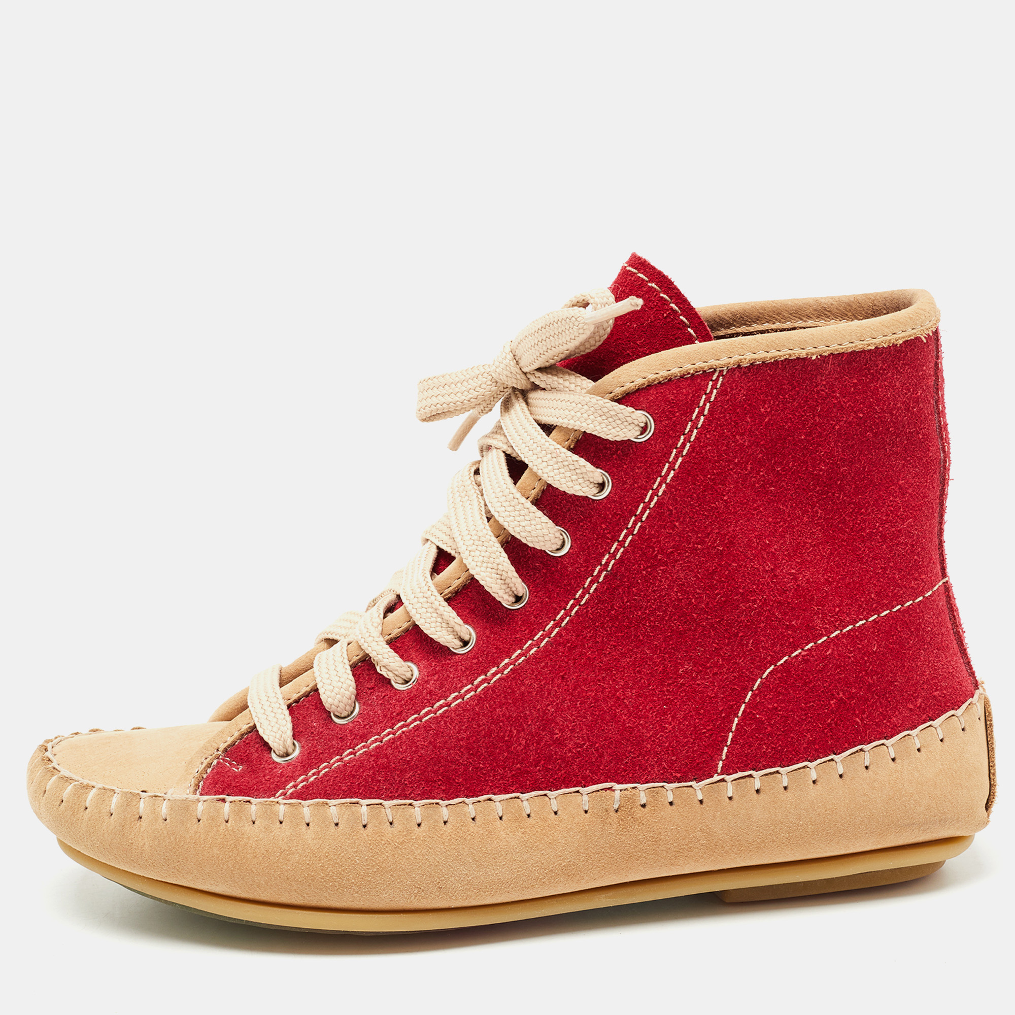 See by chlo&eacute; red suede high top sneakers size 35