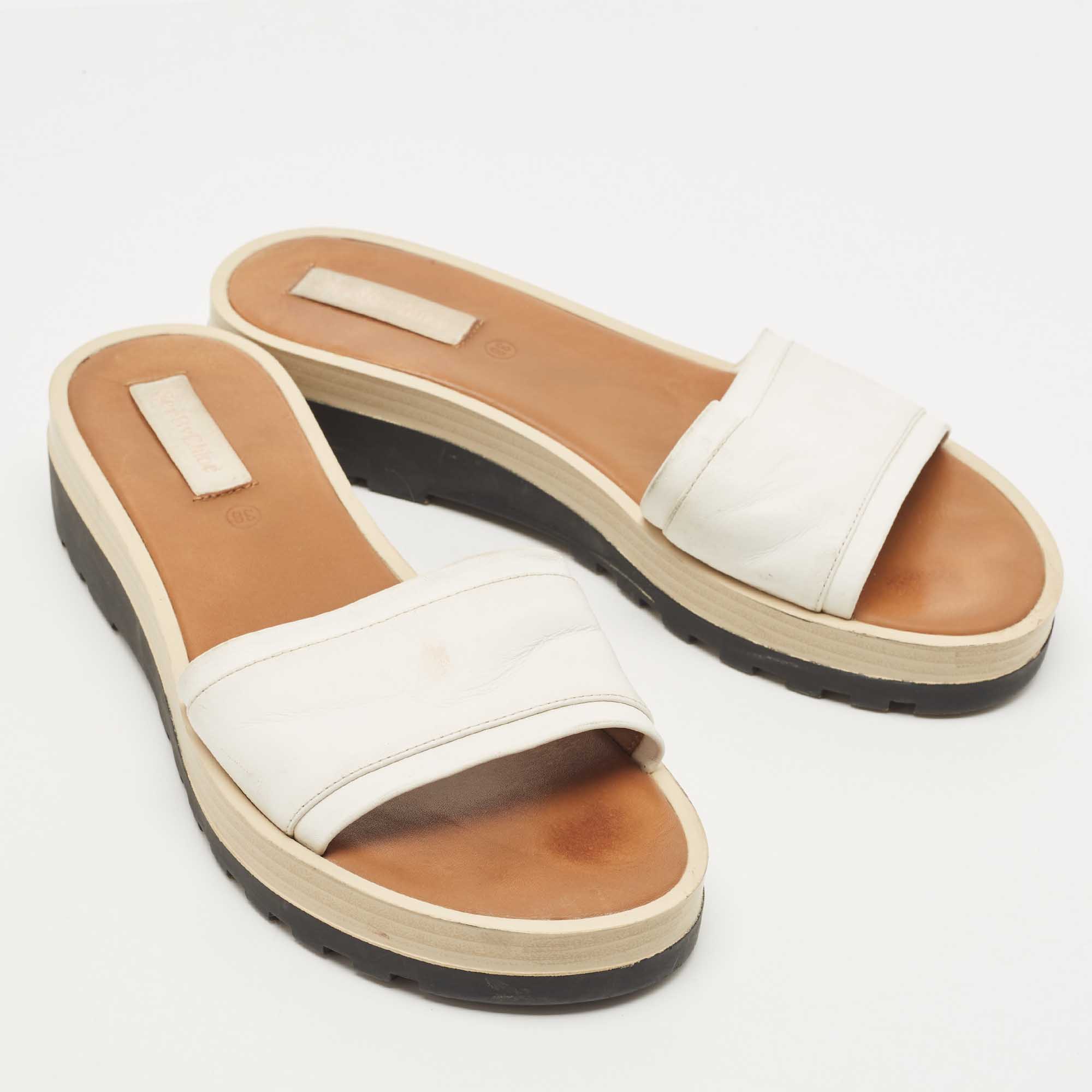 See By Chloe White Leather Slides  Size 38