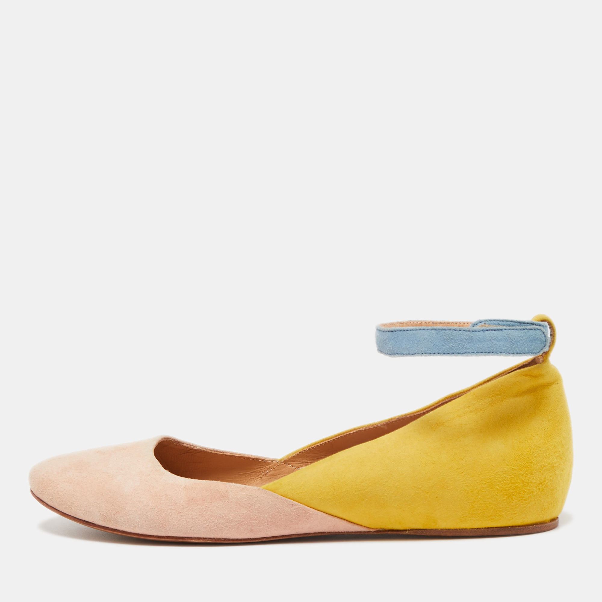See By Chloe Tricolor Suede Ankle Strap Ballet Flats Size 37