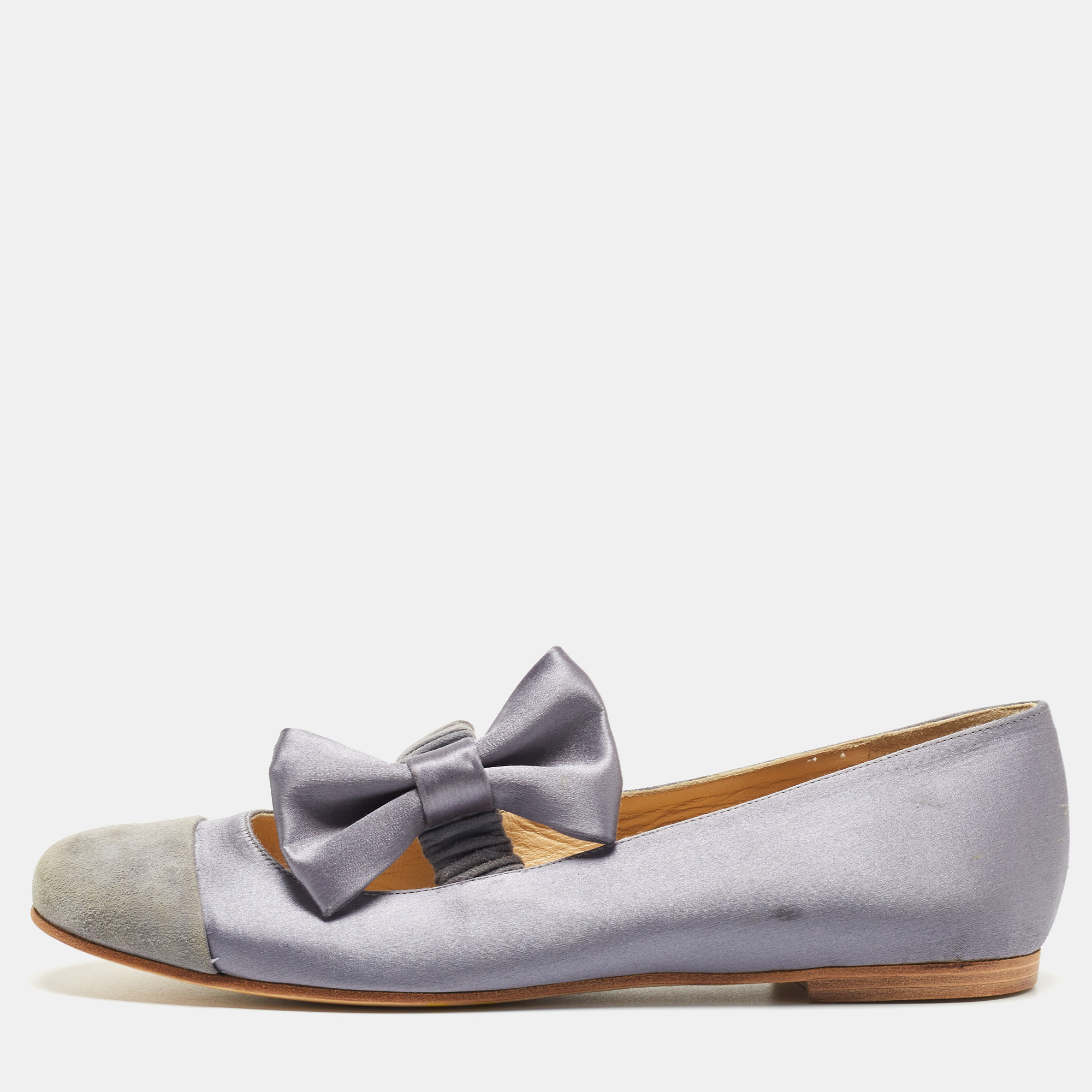 See By Chloe Grey/Blue Satin And Suede Ballet Flats Size 37