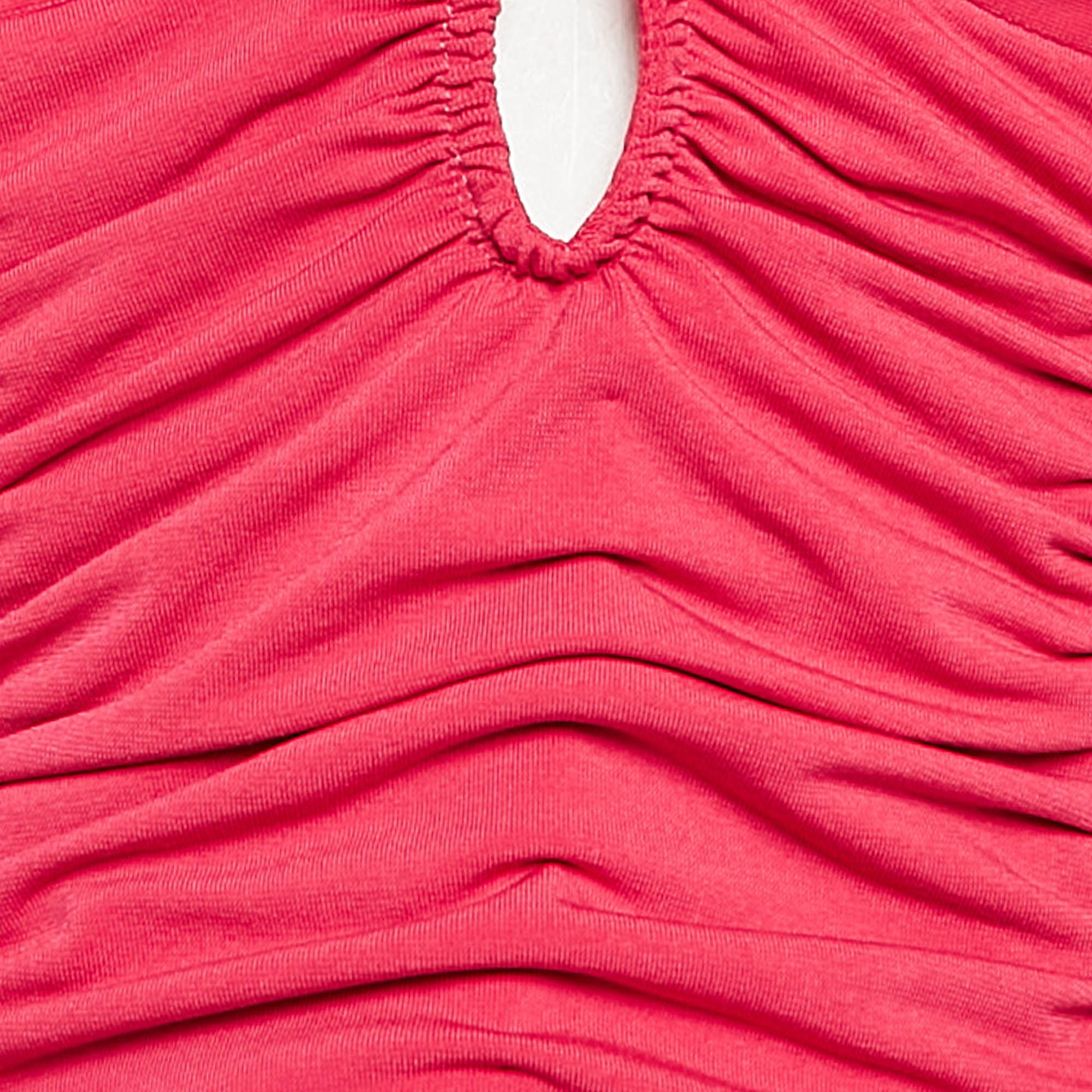 Self-Portrait Pink Jersey Cut-Out Ruched Top M