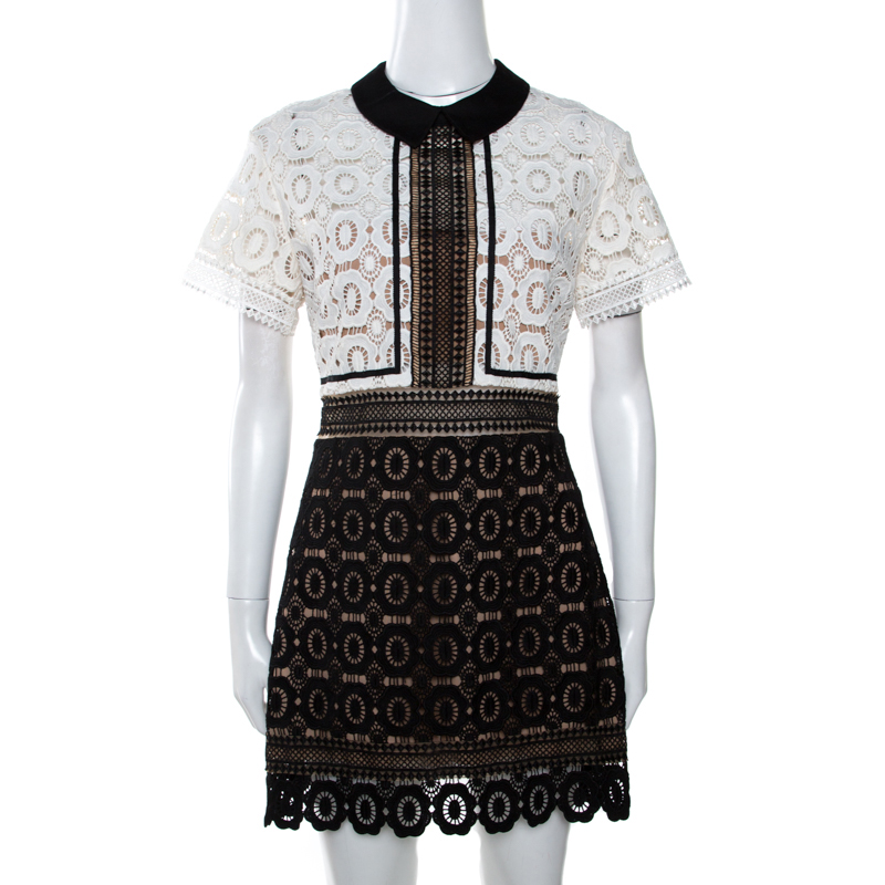 Image of Self-Portrait Monochrome Guipure Lace Felicia Mini Dress L