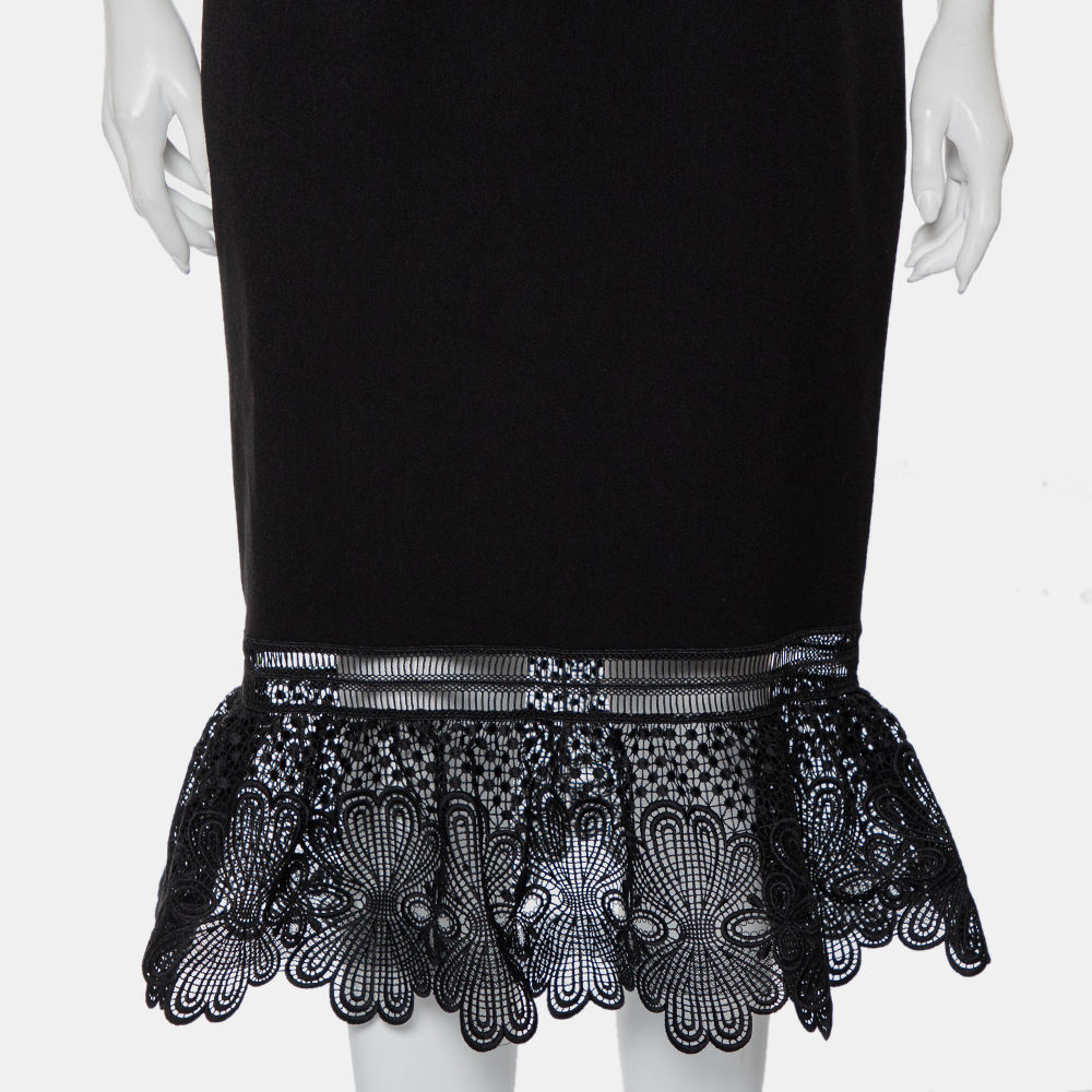 Self-Portrait Black Crepe Lace Trim Detail Olivia Midi Dress L